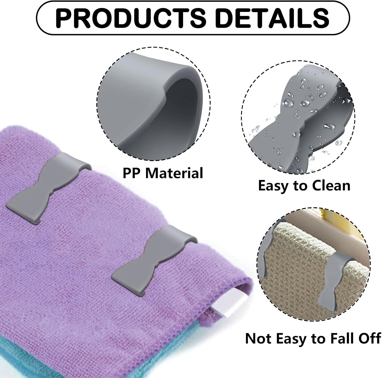 10pcs Grey Durable Towel Clips for Kitchen and Bathroom