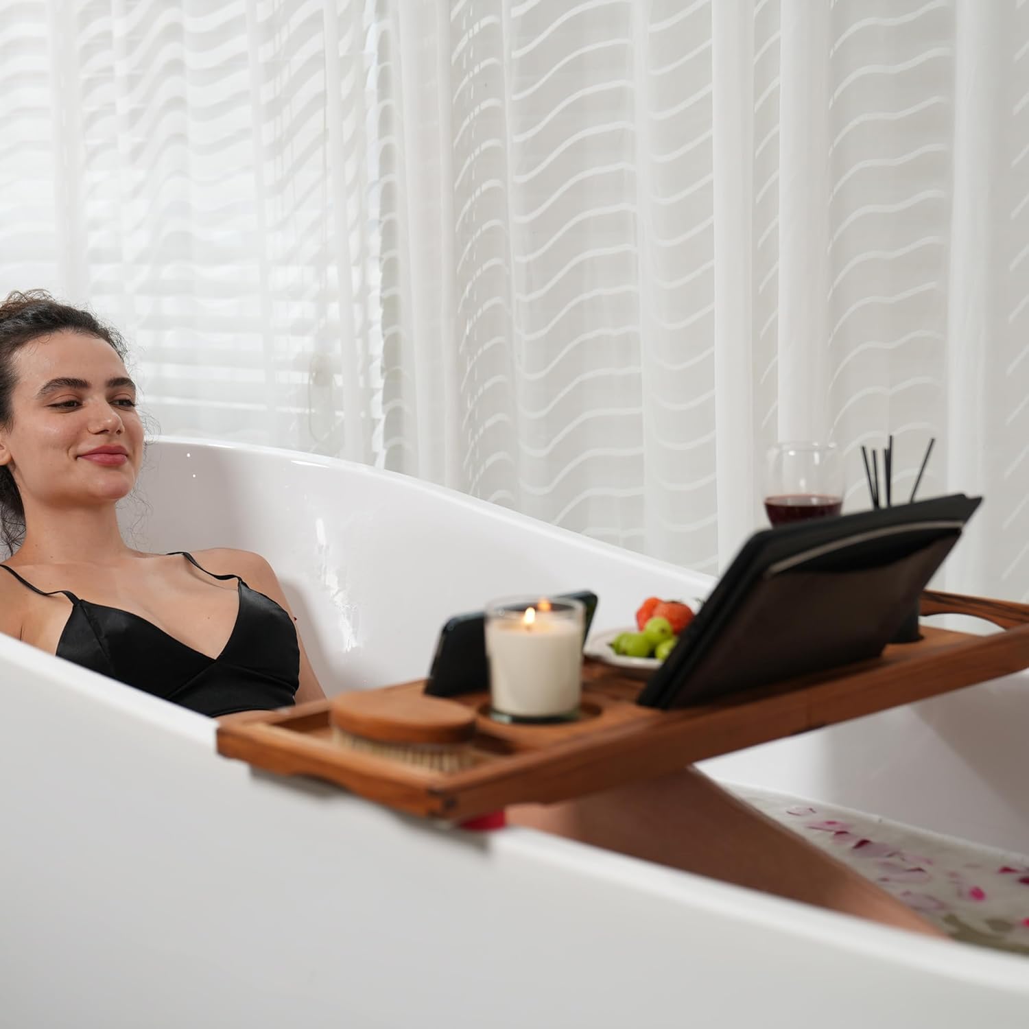 Utoplike Teak Bathtub Caddy with Tablet Holder
