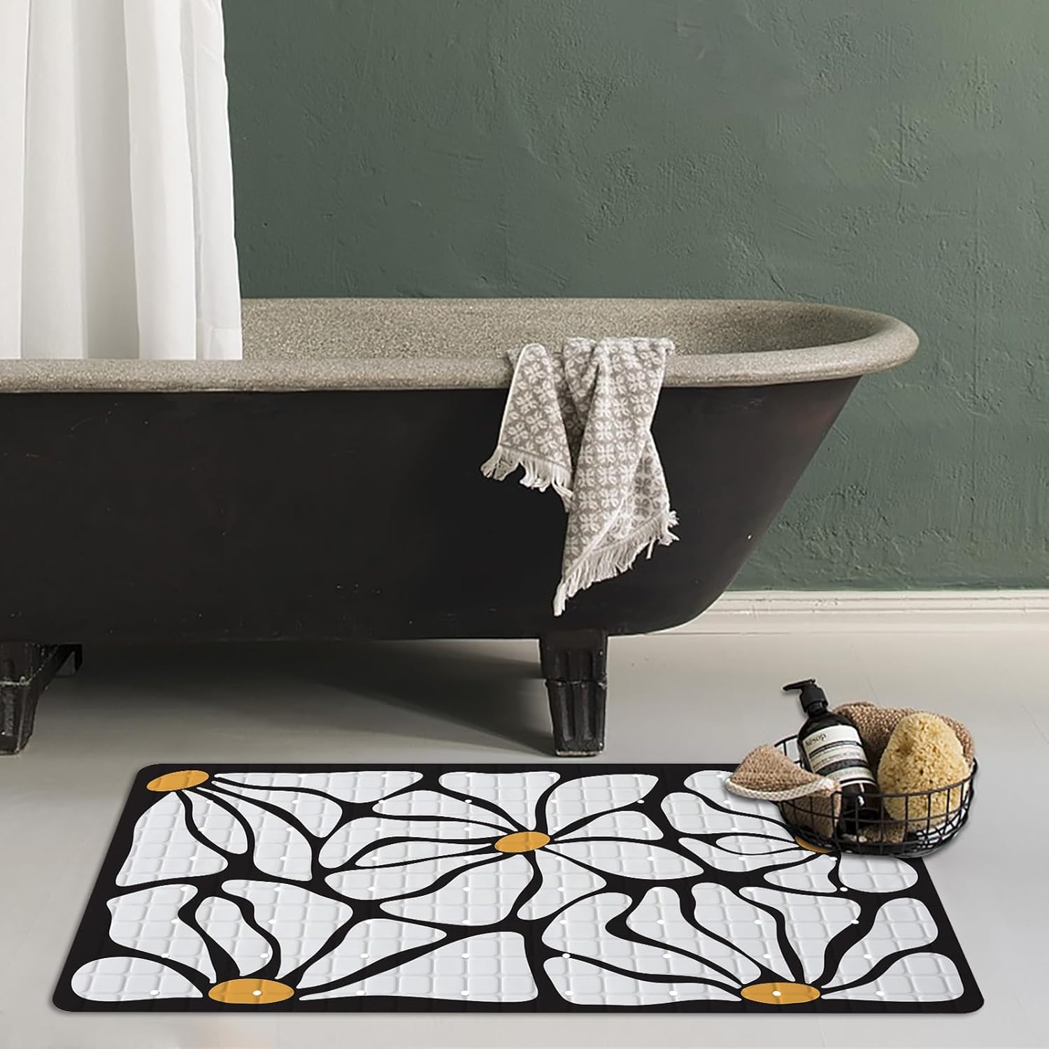 Floral Bathtub Mat Non Slip for Kids 27x16in 1