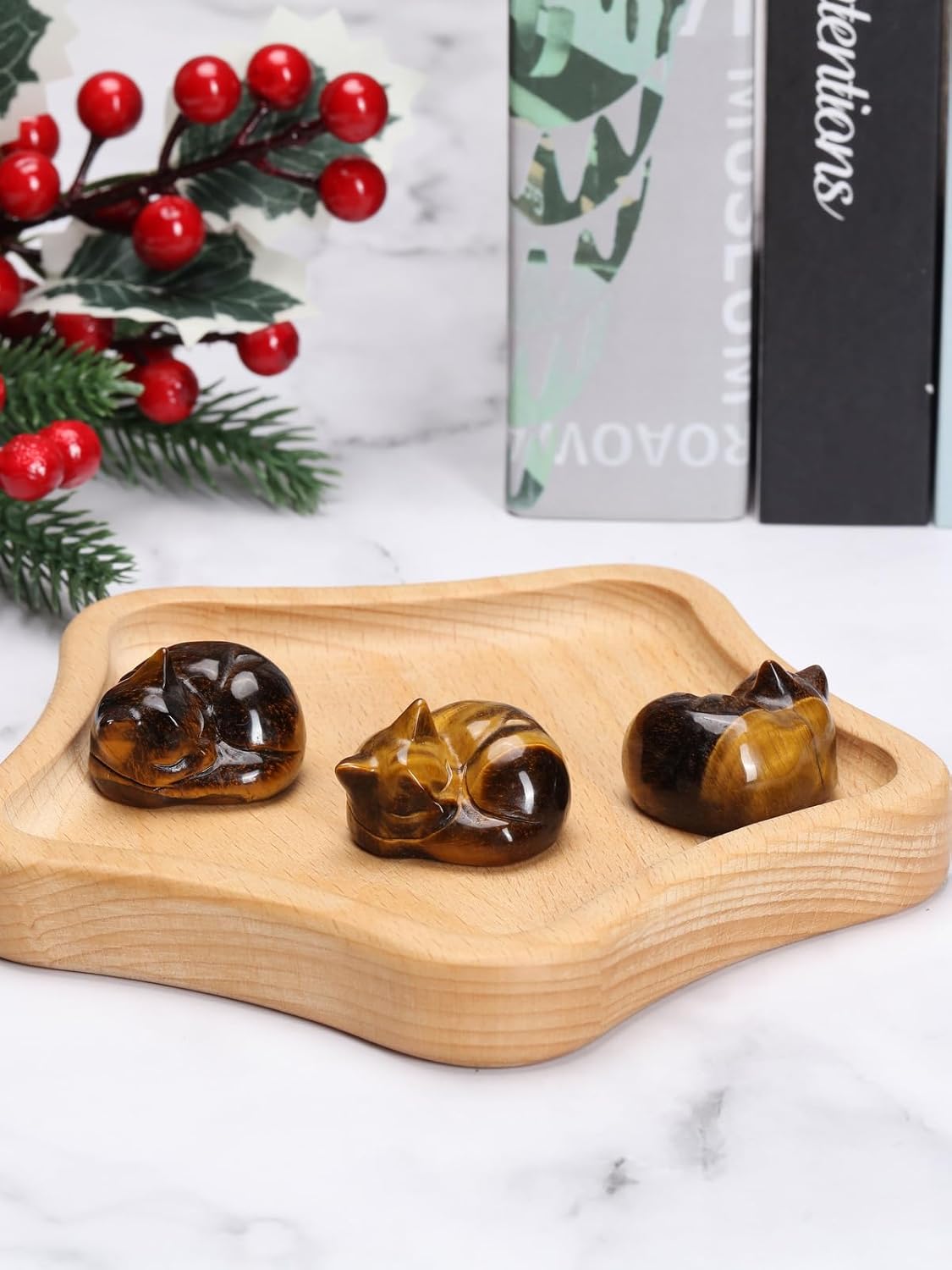 Jovivi Tiger Eye Crystal Cat Figurine 16 Handmade Ornament