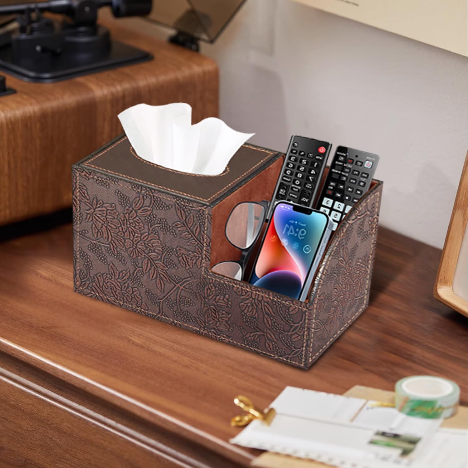 BLIENCE PU Leather Tissue Box Cover with Storage