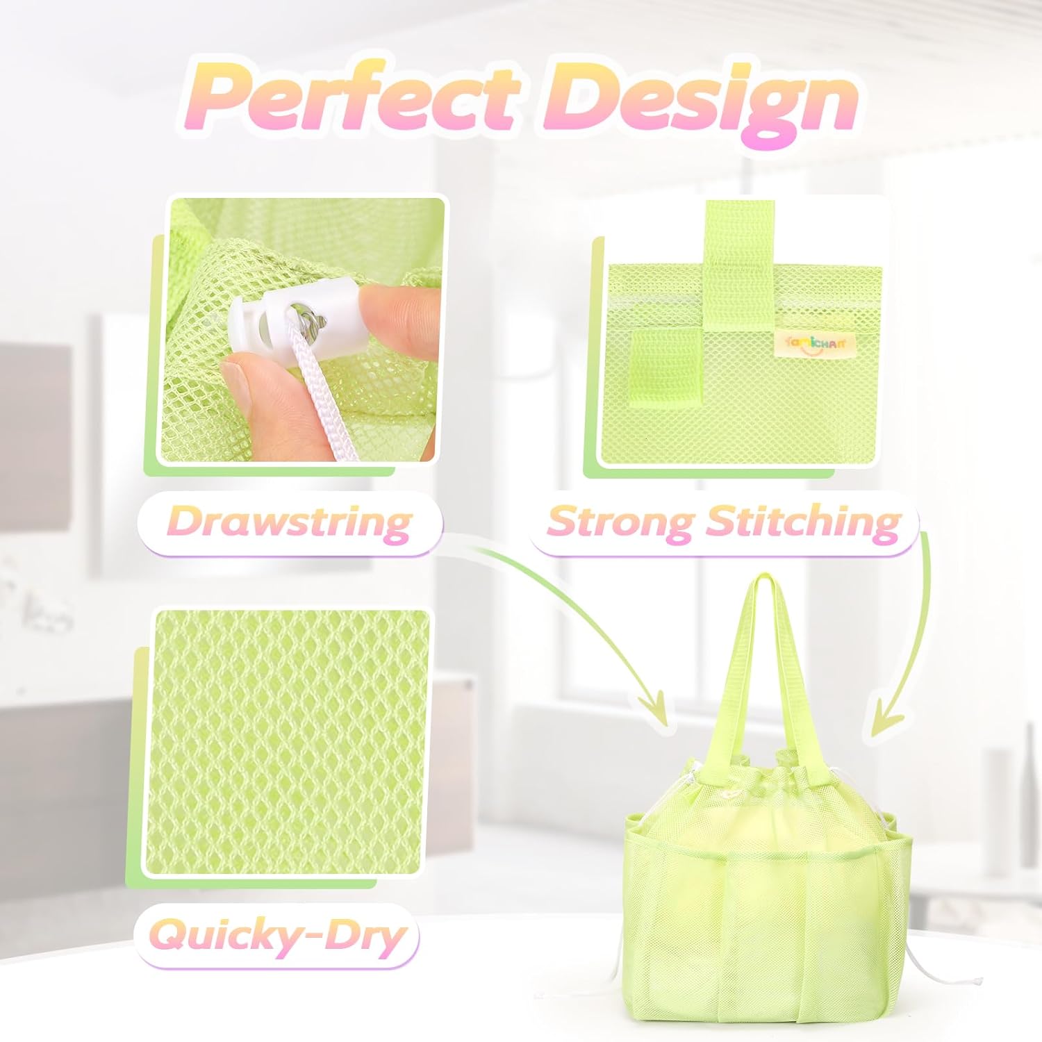 Famichan Mesh Shower Caddy Portable with Drawstring - Green