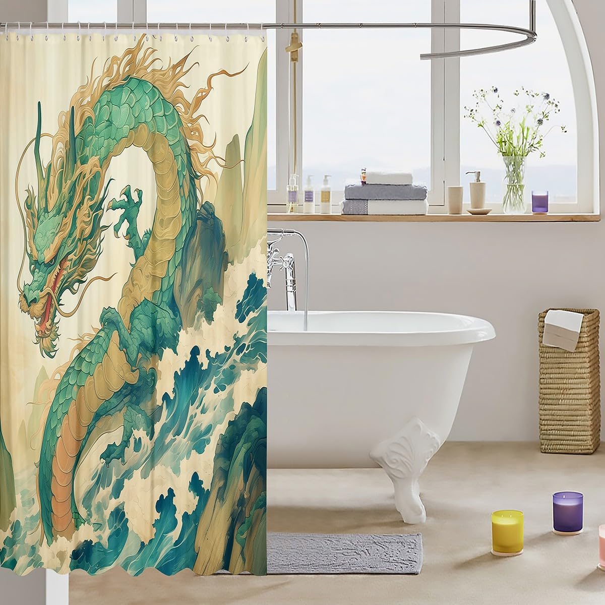 Erosebridal Dragon Style Waterproof Shower Curtain Set