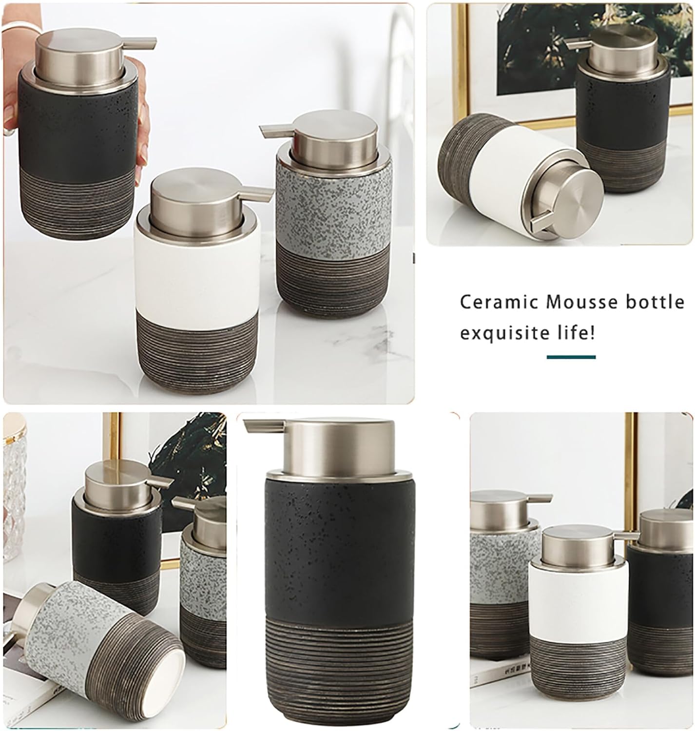 Ceramic Foaming Hand Soap Dispenser with Easy-to-Press Pump White