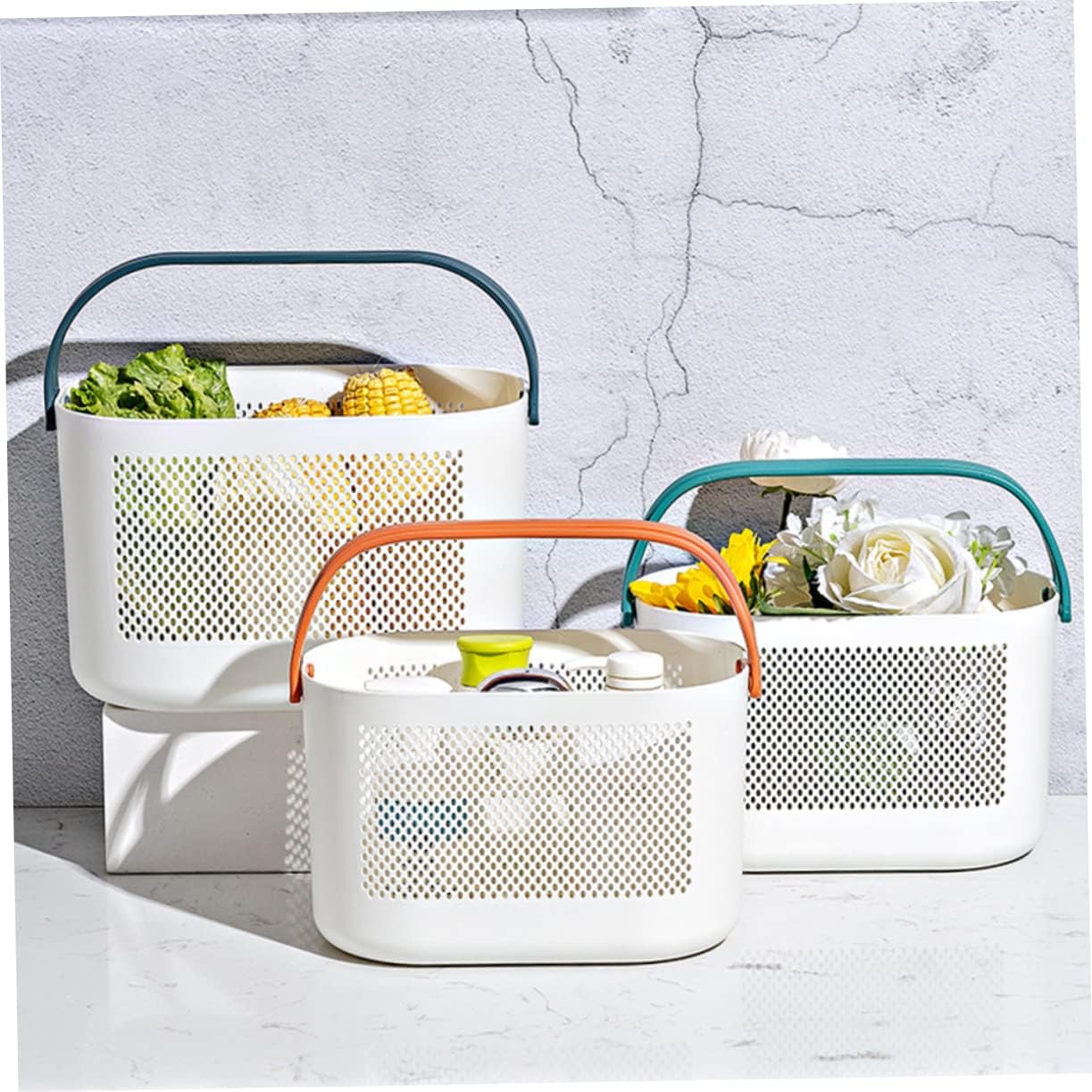 PERSELOSO Portable Plastic Shower Basket Organizer with Ventilation and Handle