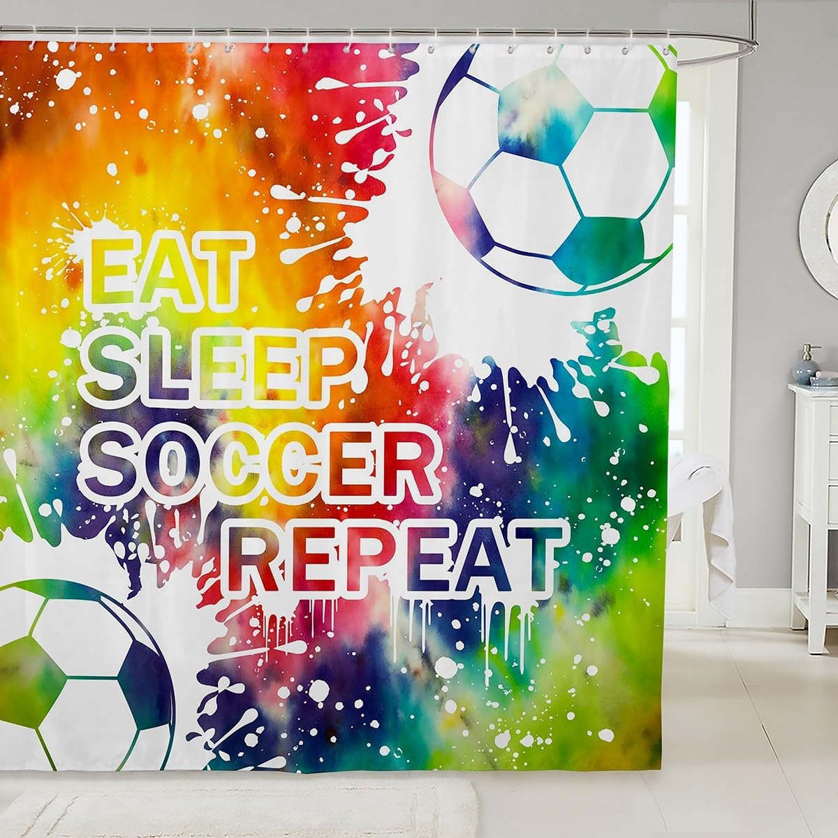 Feelyou Tie Dye Soccer Bath Curtain Set