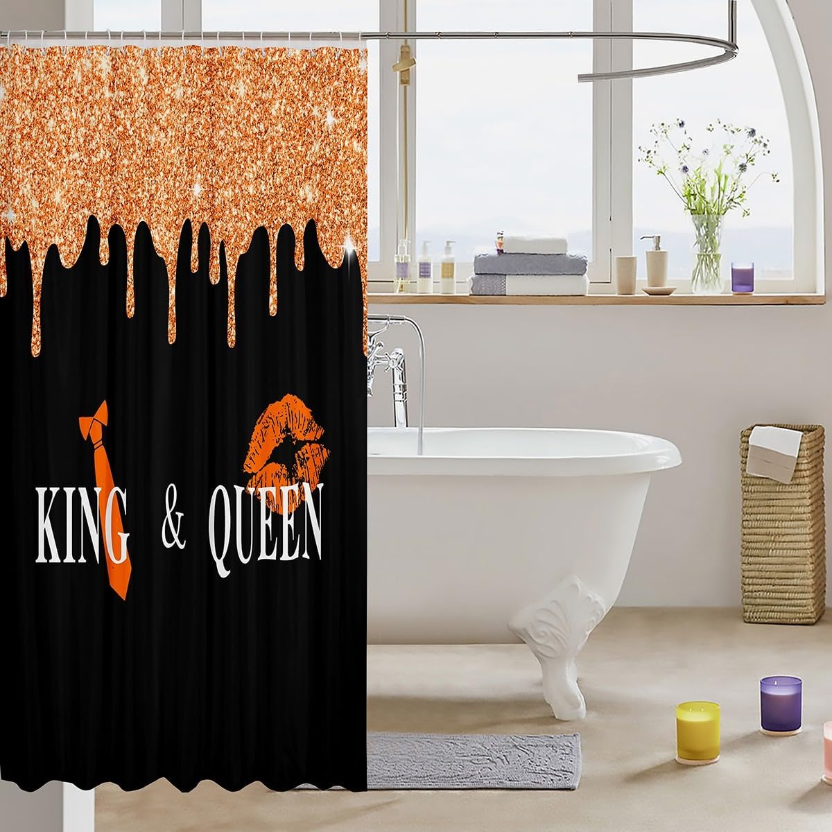 Feelyou Orange King and Queen Bath Curtain Set