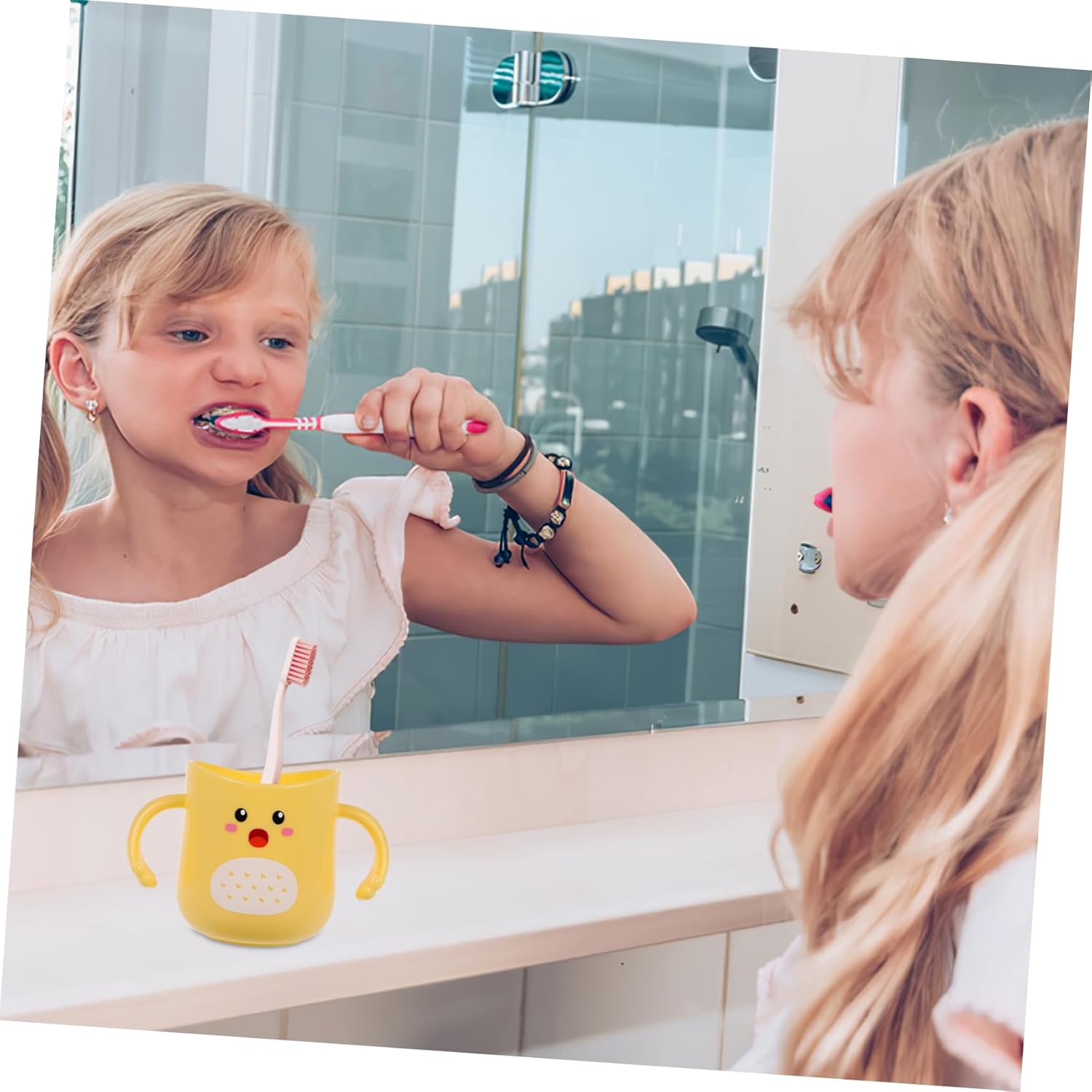 Impact Resistant Toothbrush Mug with Double Handles Cartoon Design