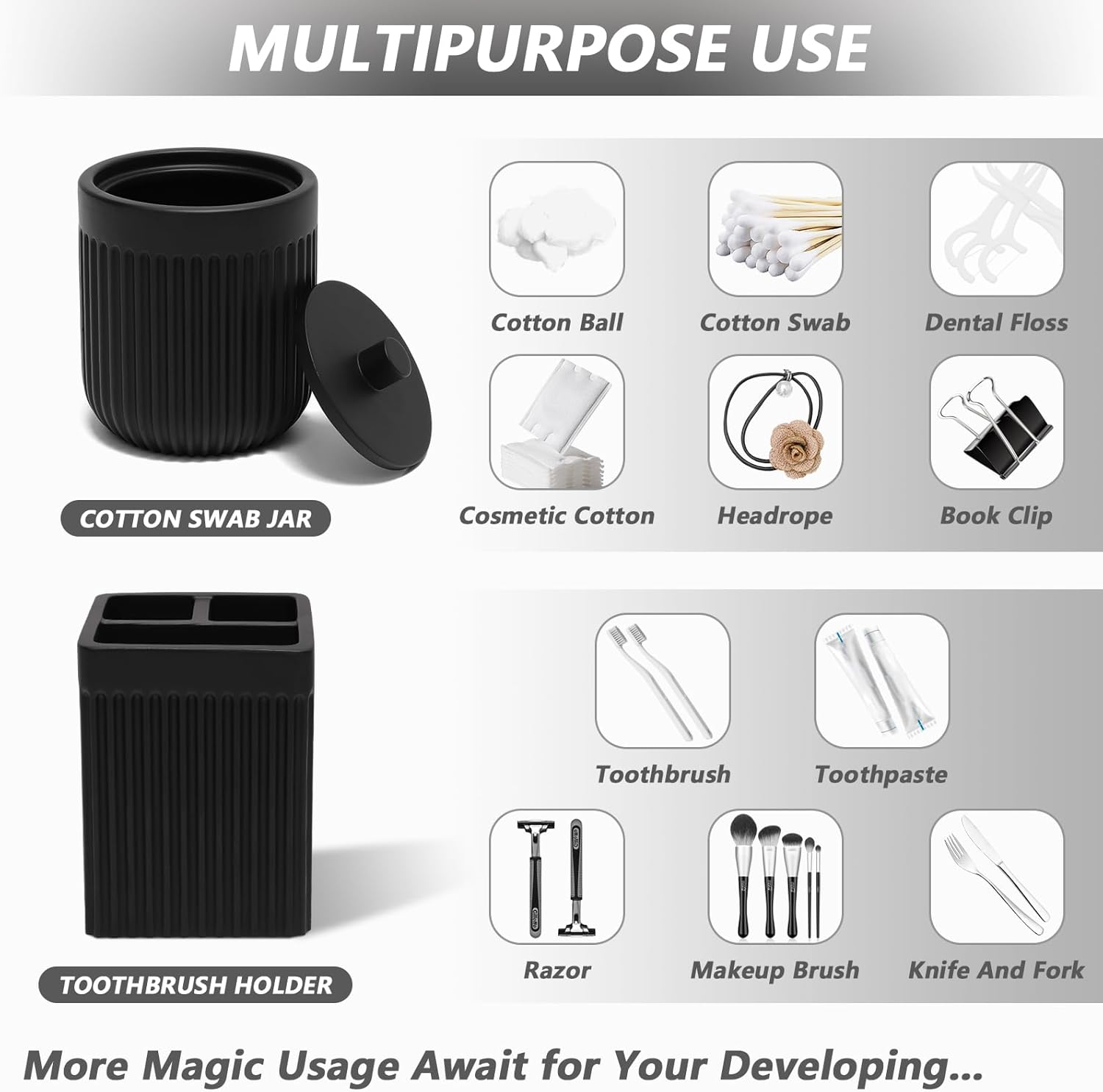 XLHOMO 5 Pc Resin Matte Black Bathroom Accessories Set