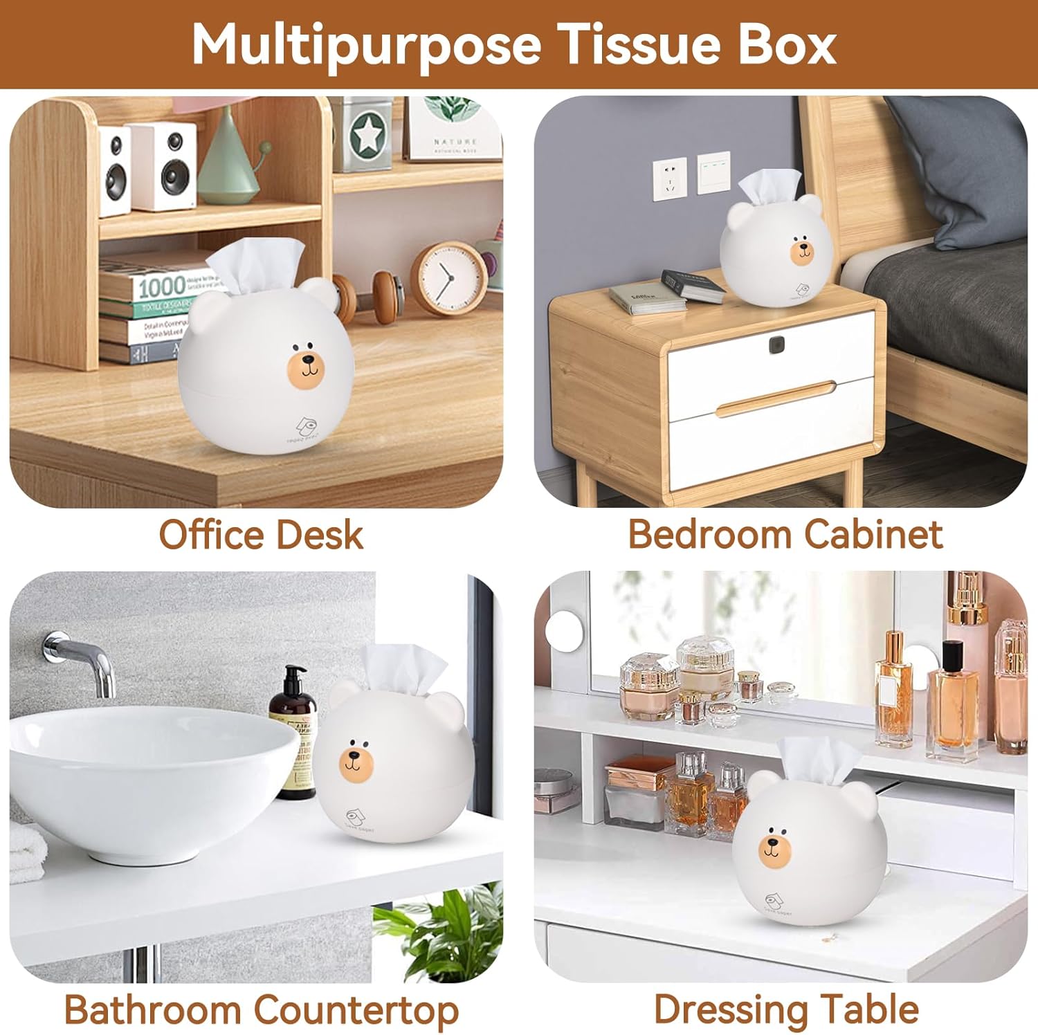 Cute Cartoon Bear Tissue Holder for Kids Room Decor