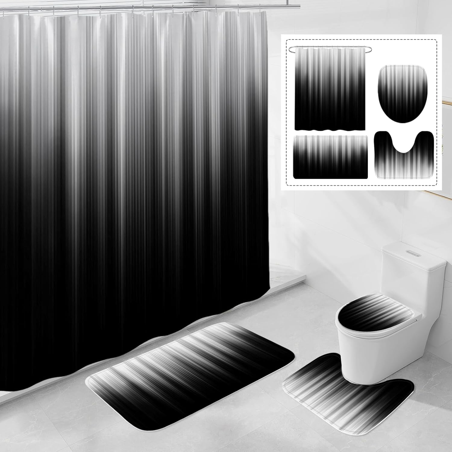 Litabel 4 Pcs Grey Black Gradient Bathroom Set