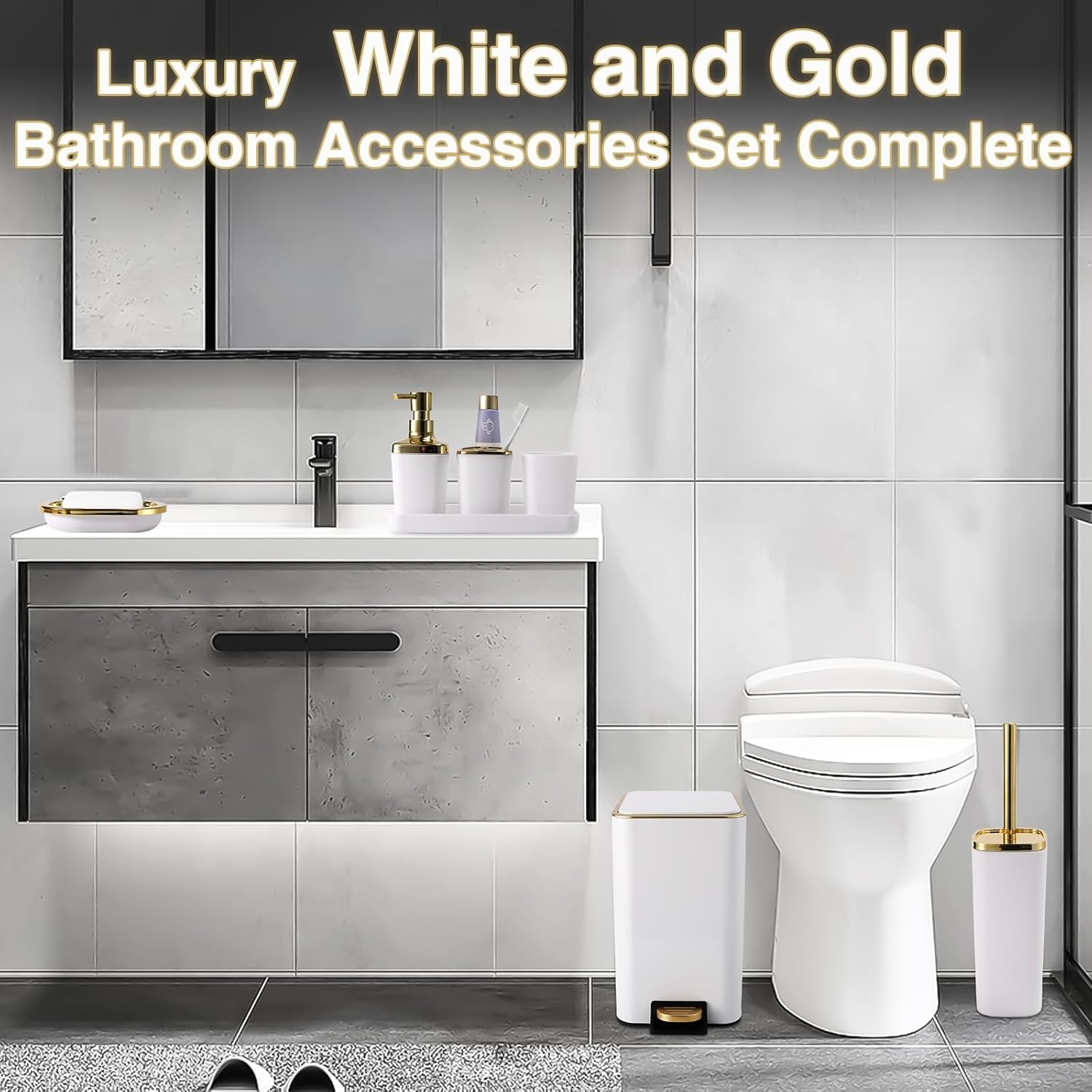 XLHOMO White Gold 8-Piece Bathroom Accessory Set
