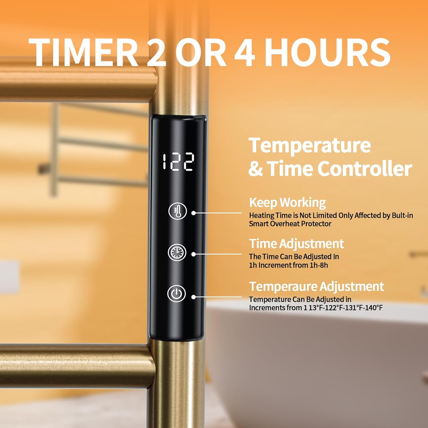 TRJIKAG Heated Towel Racks 4 Bars Electric Warm Towel Dryer Gold