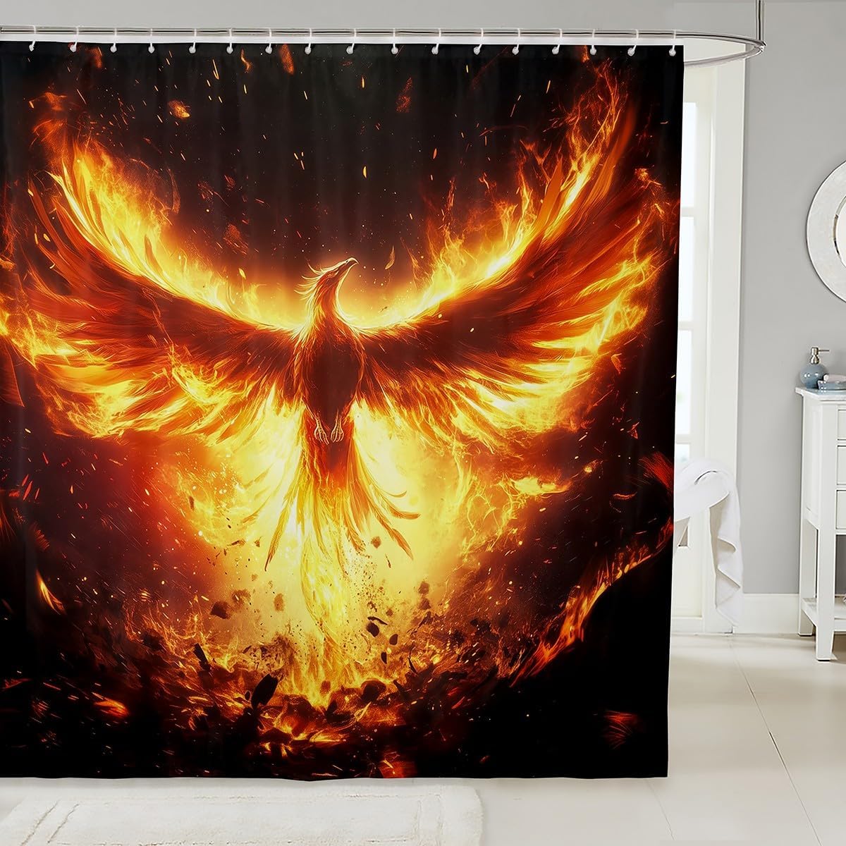 Feelyou Red Phoenix Shower Curtain Set 1
