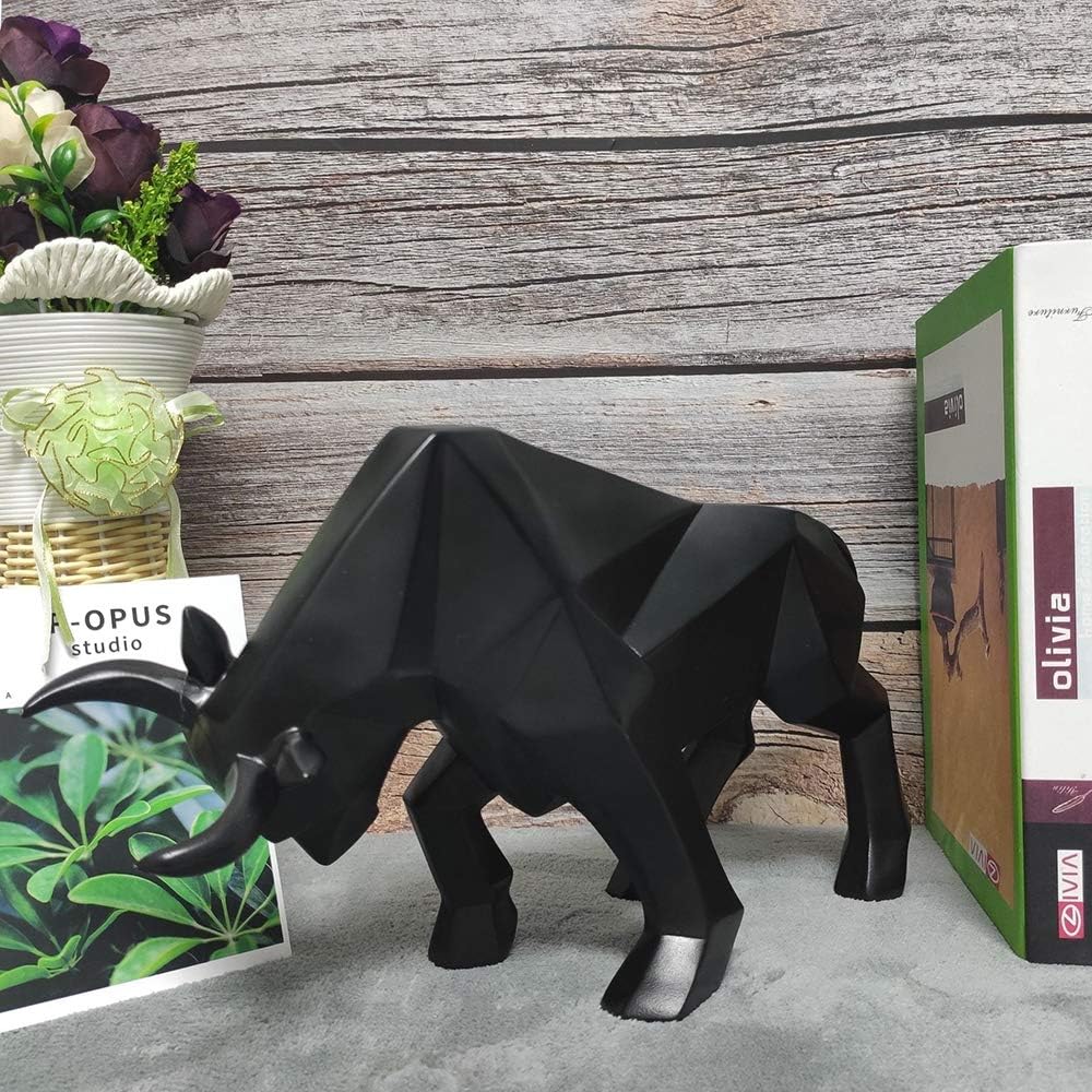 ASNOMY Black Bull Polyresin Statue Home Decor