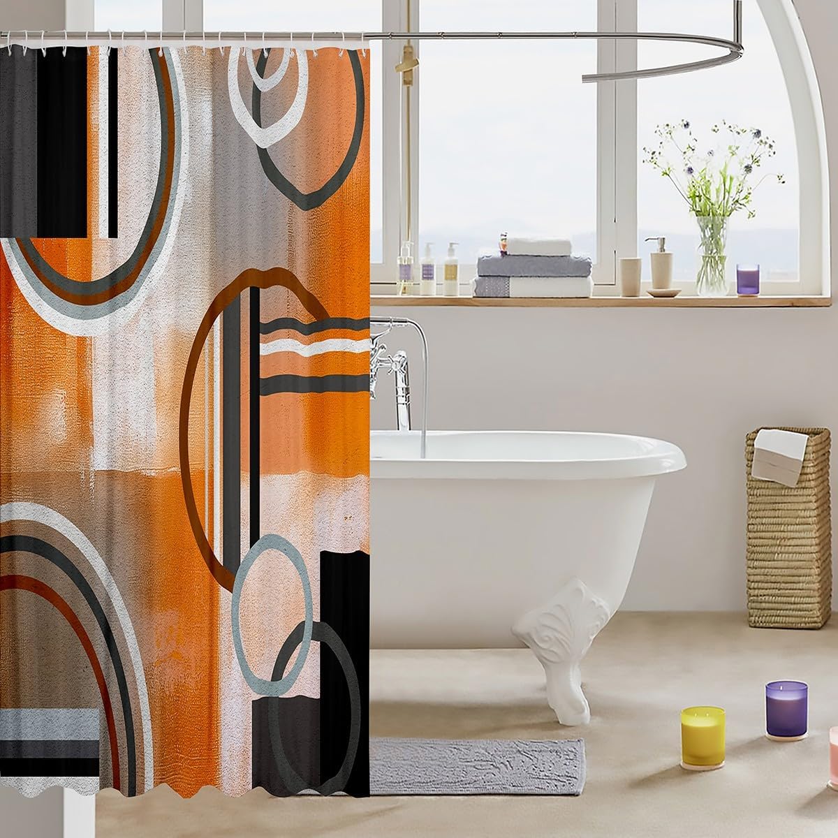 Erosebridal Burnt Orange Waterproof Shower Curtain Set