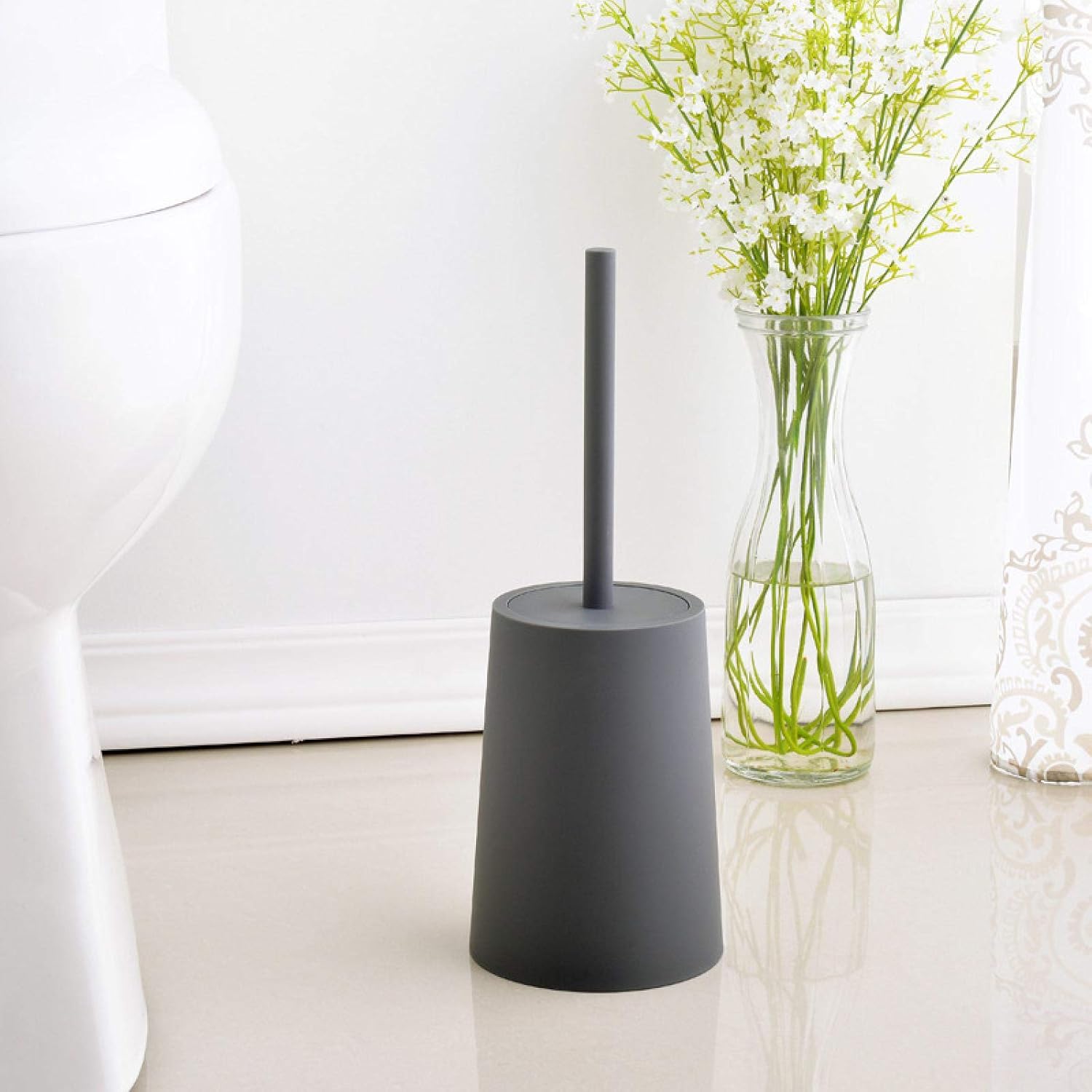 Detachable Toilet Brush with Holder - Black and Grey