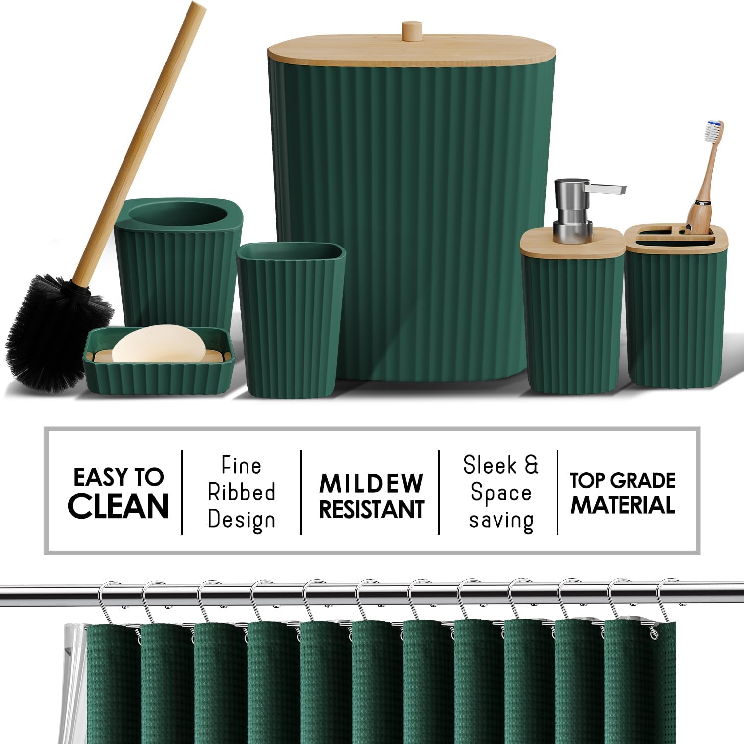 Clara Clark 27PC Hunter Green Bathroom Accessory Set