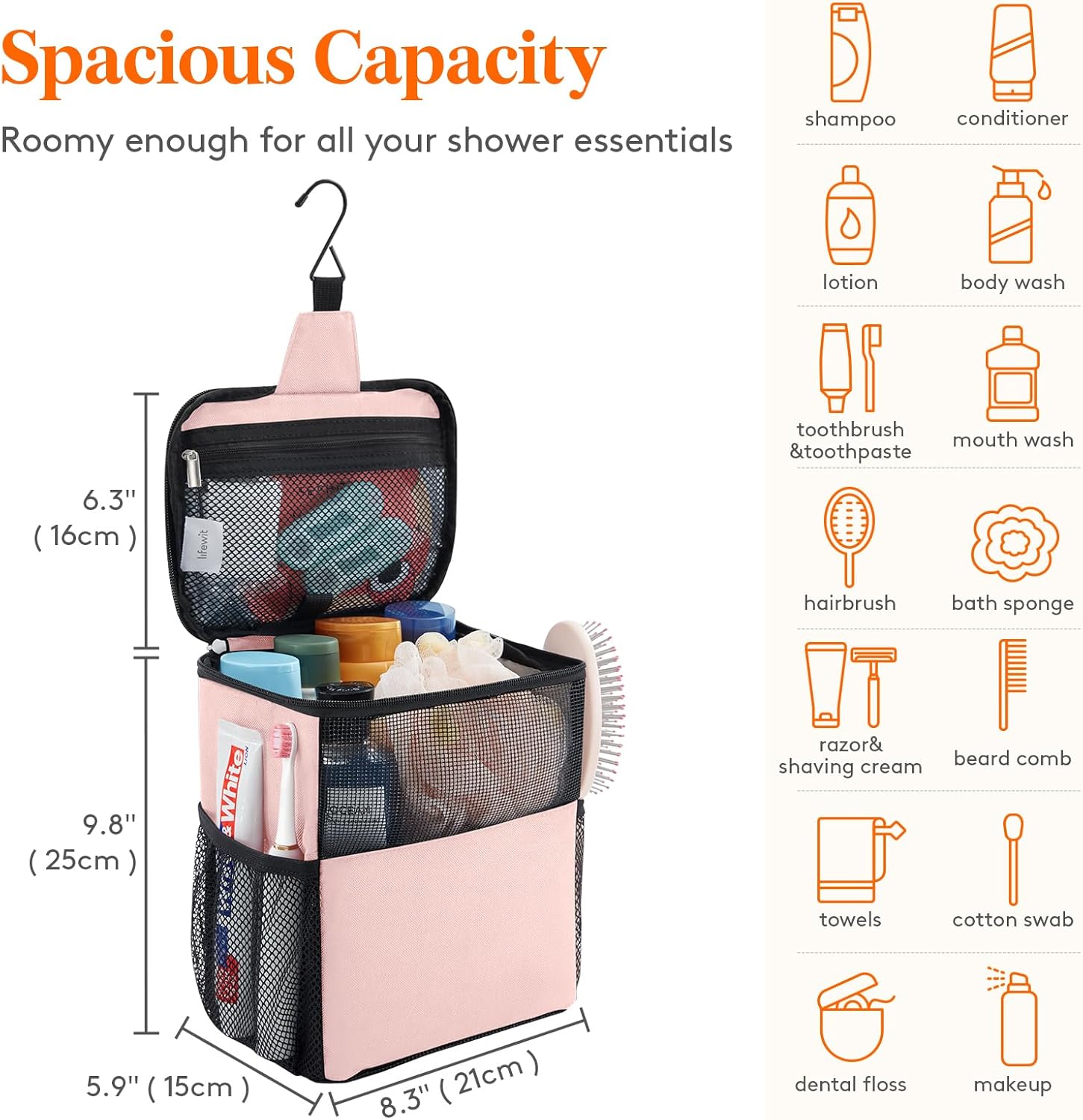 Lifewit Medium Pink Shower Caddy with Lid 1