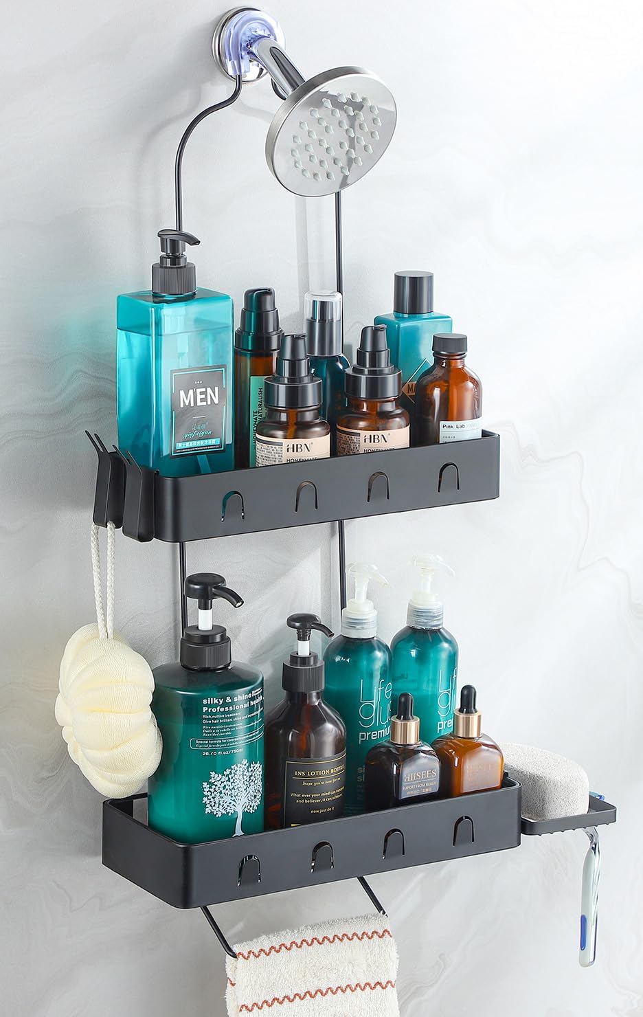 DAOYA Black Waterproof Shower Caddy with Hooks