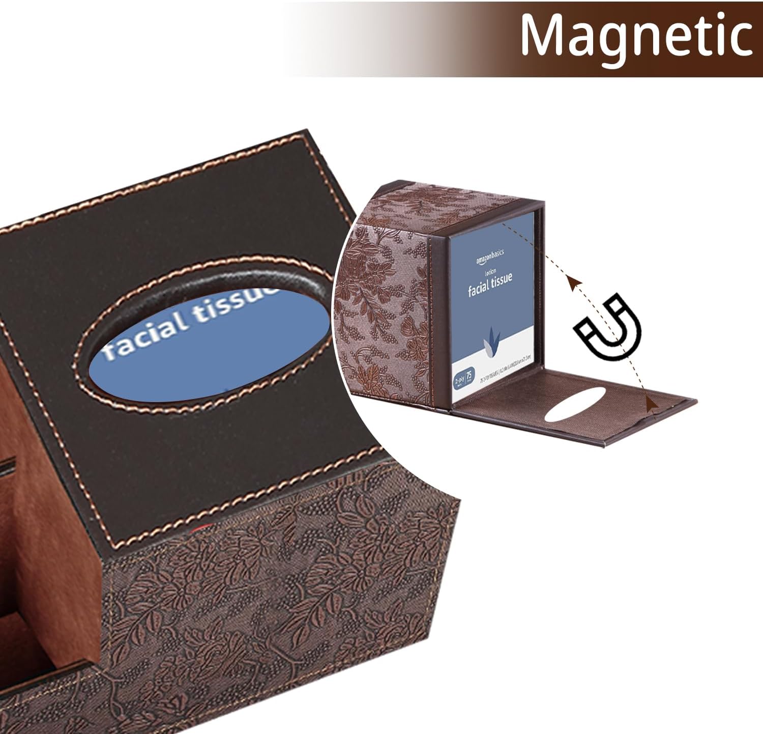 BLIENCE PU Leather Tissue Box Cover with Storage