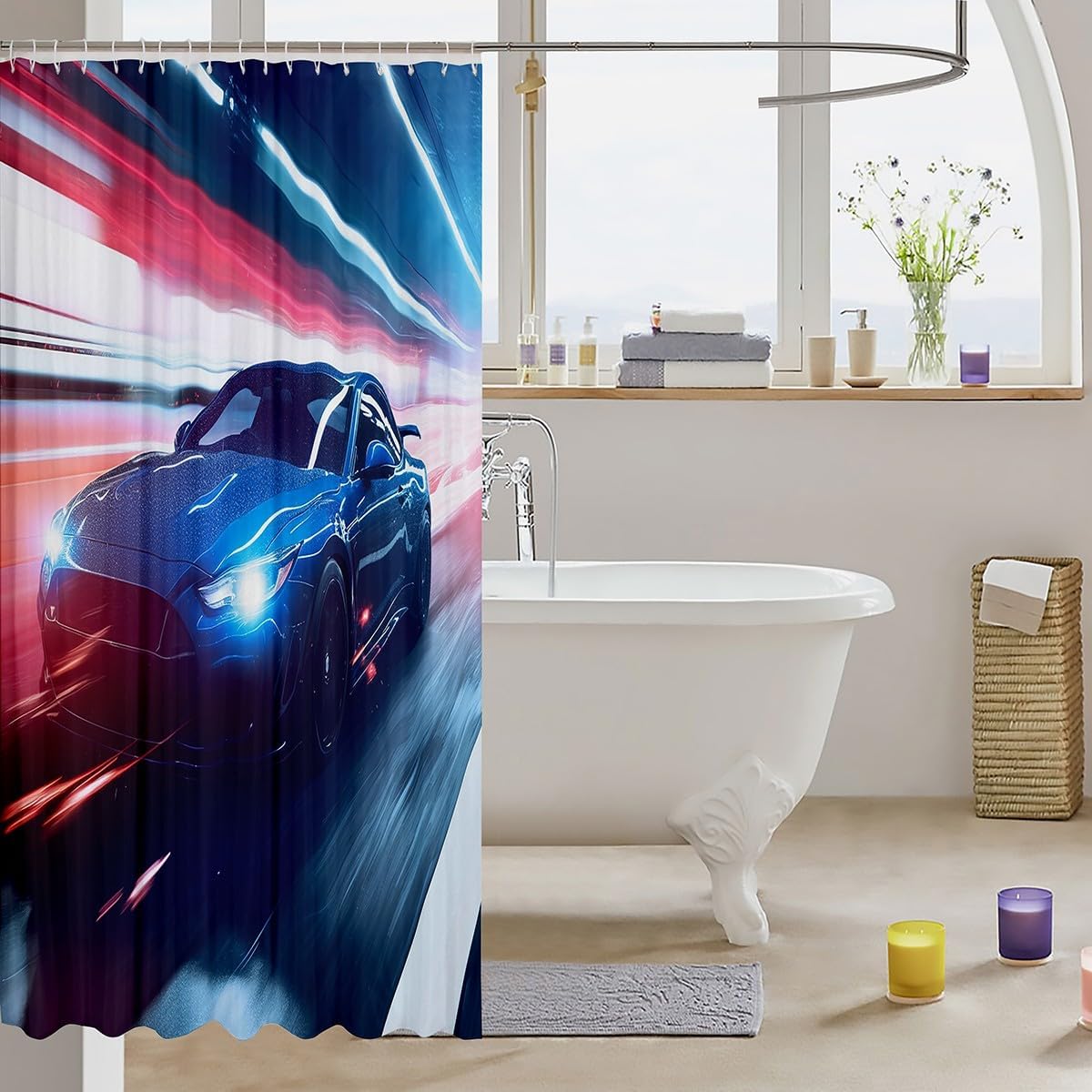 Erosebridal Racing Car Waterproof Shower Curtain Set