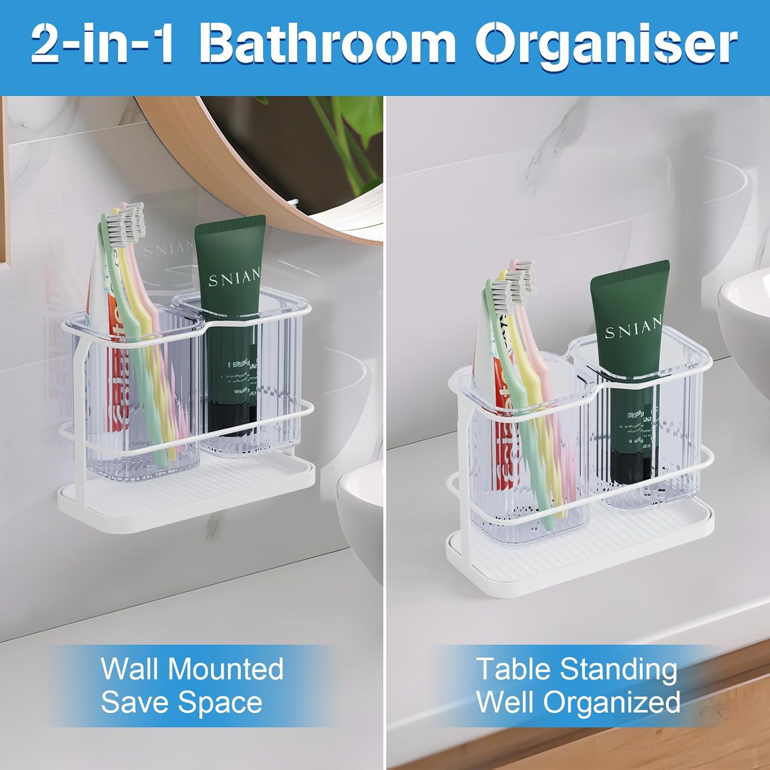VACONICO 2 Cup Toothbrush Holder with Drain Tray
