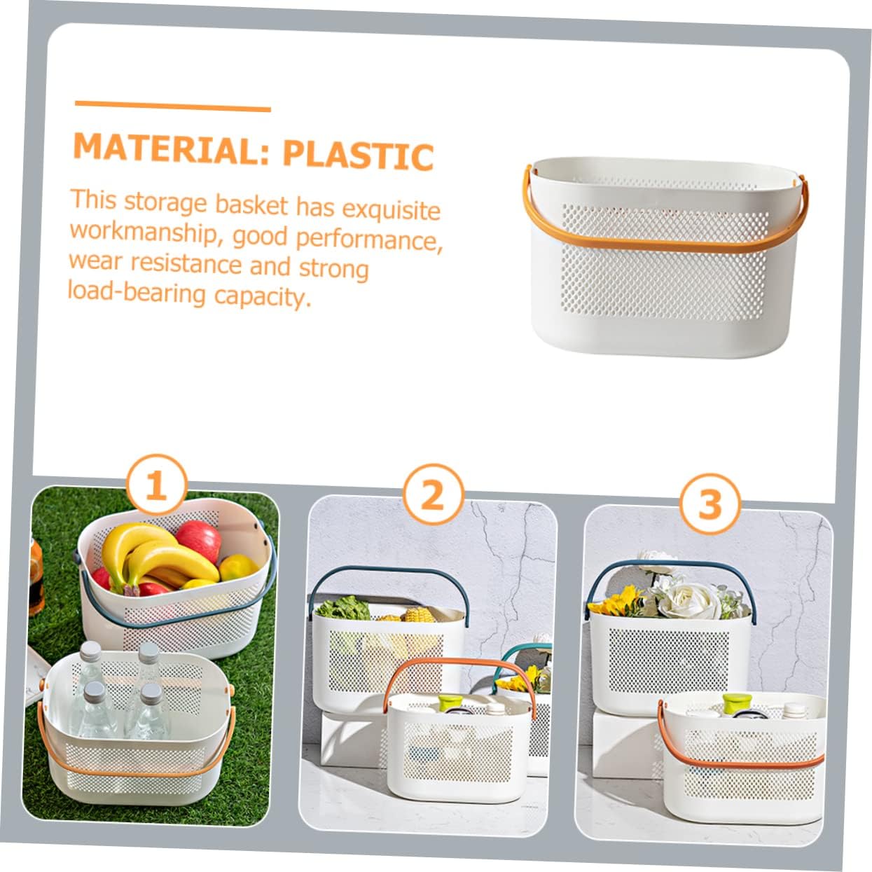 Mobestech Lightweight Plastic Storage Basket with Handles for Bathroom and Kitchen