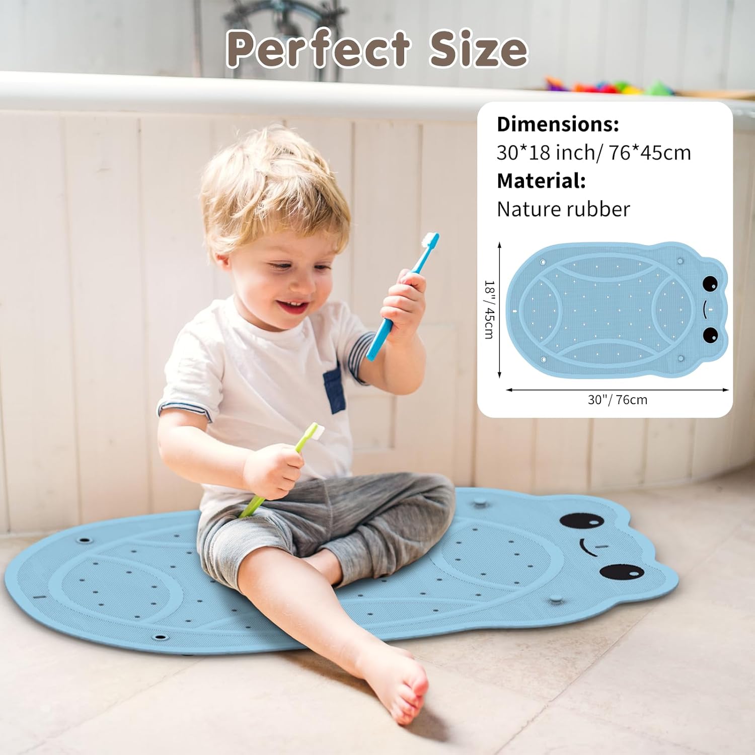 JOYCANO Bathtub Mat Non-Slip with Frog Pattern Blue