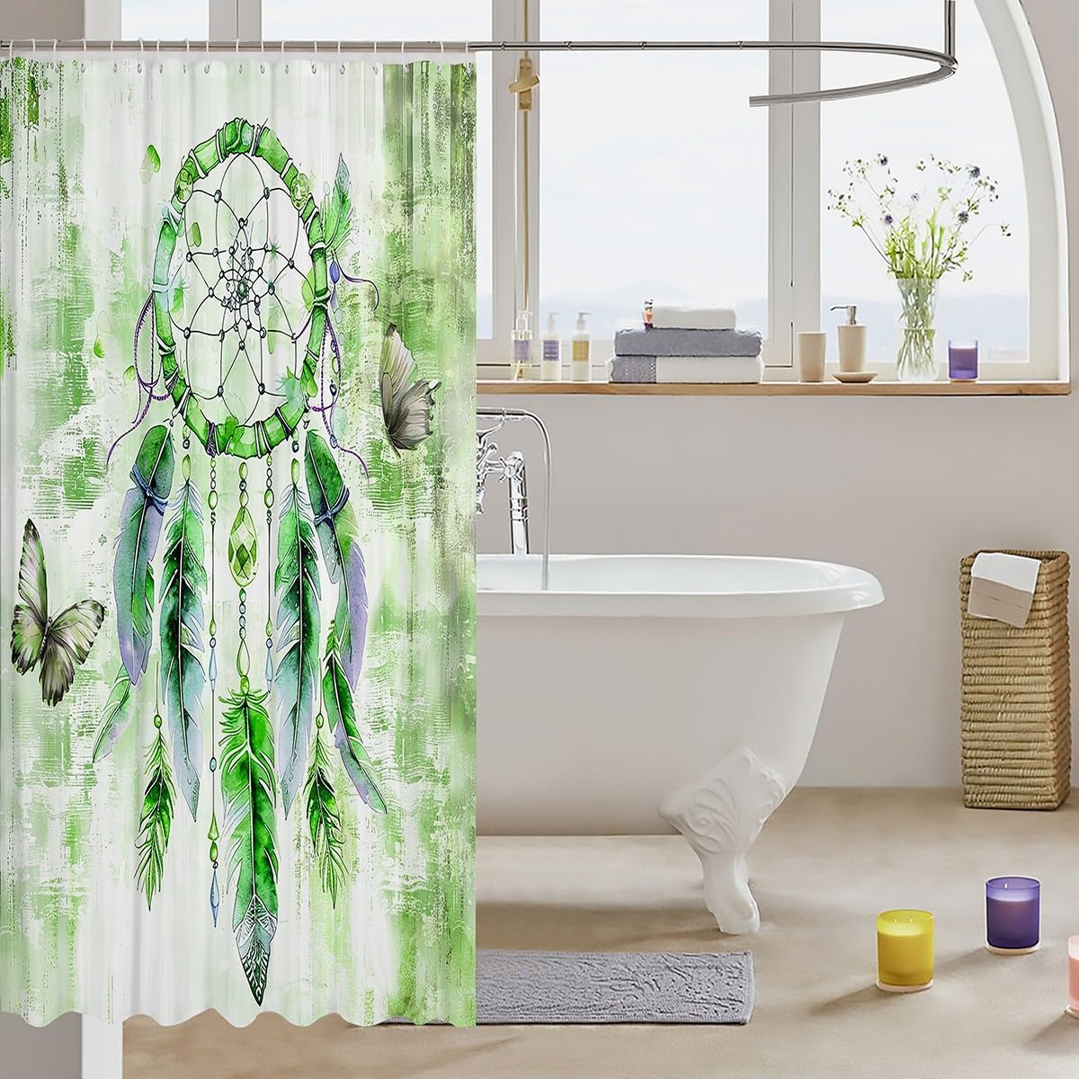 Erosebridal Green Dream Catcher Shower Curtain Set