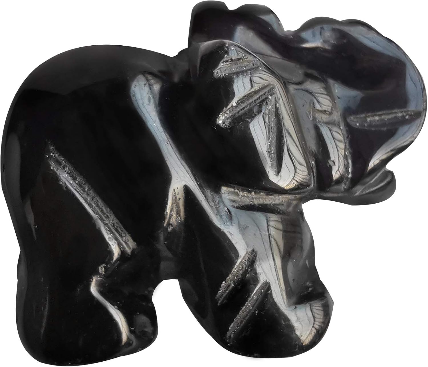 Loveliome Small Handcarved Elephant Crystal Statue 15 Inches Black Obsidian