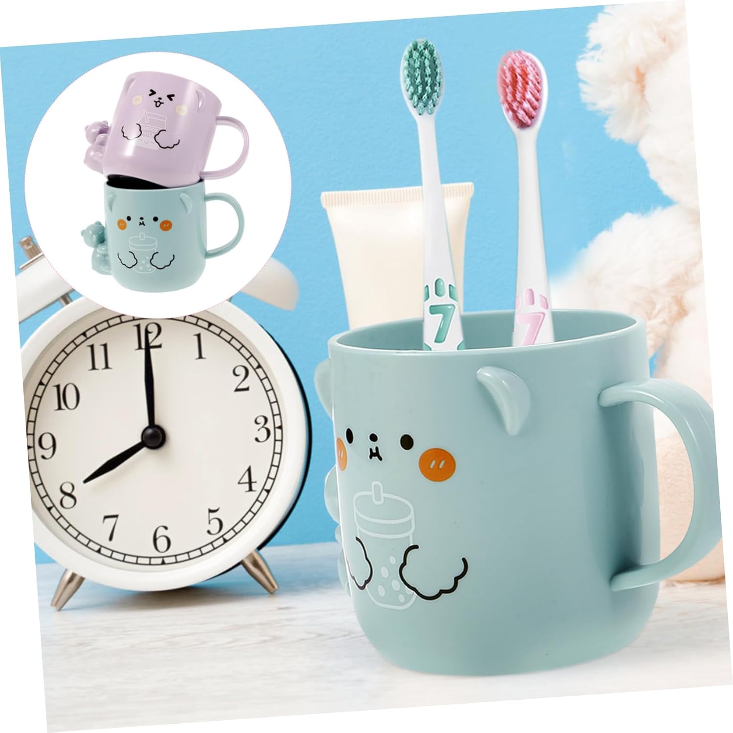 2Pcs Cute Bear Design Reusable Plastic Tumblers for Toothbrush