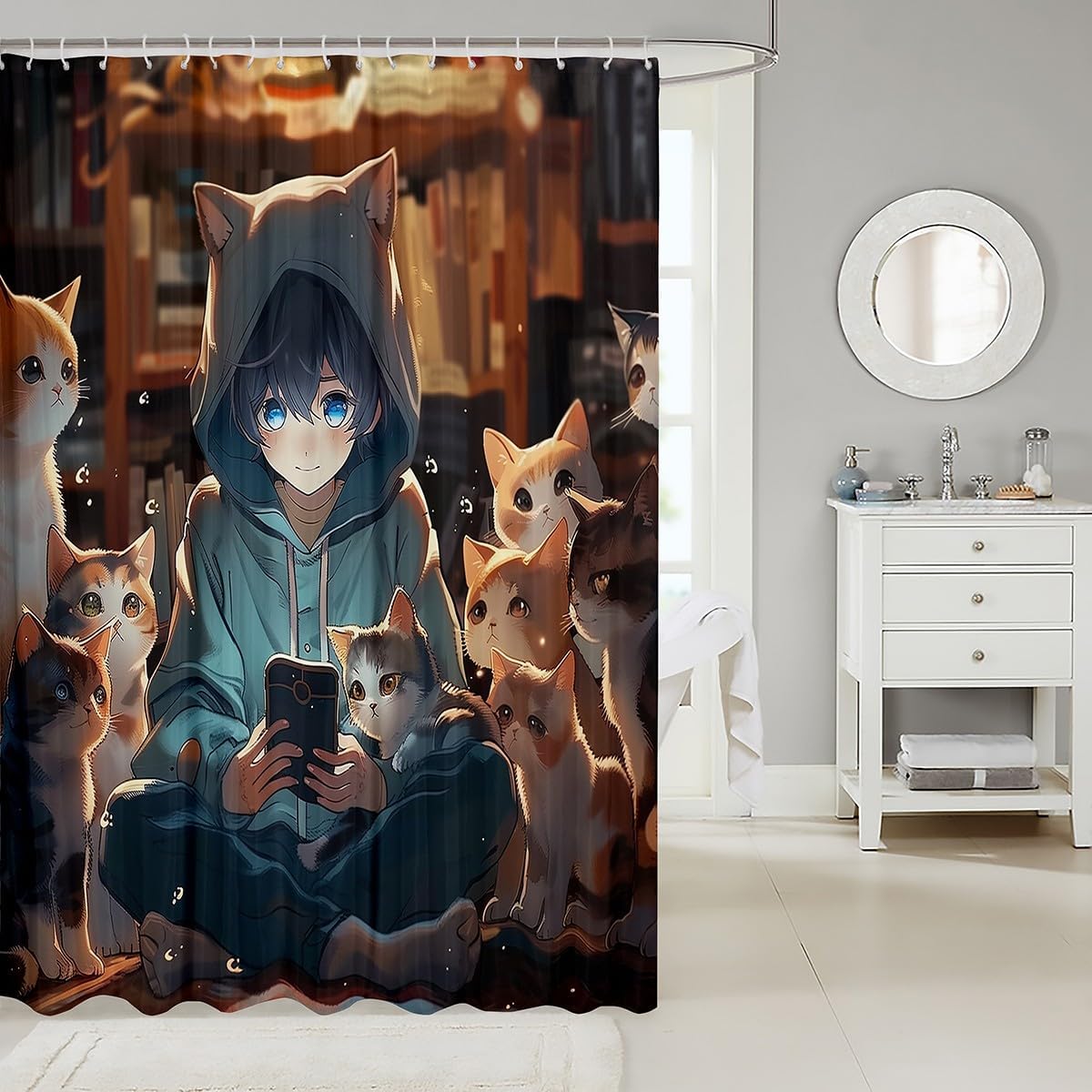 Erosebridal Kawaii Boy Anime Shower Curtain Set