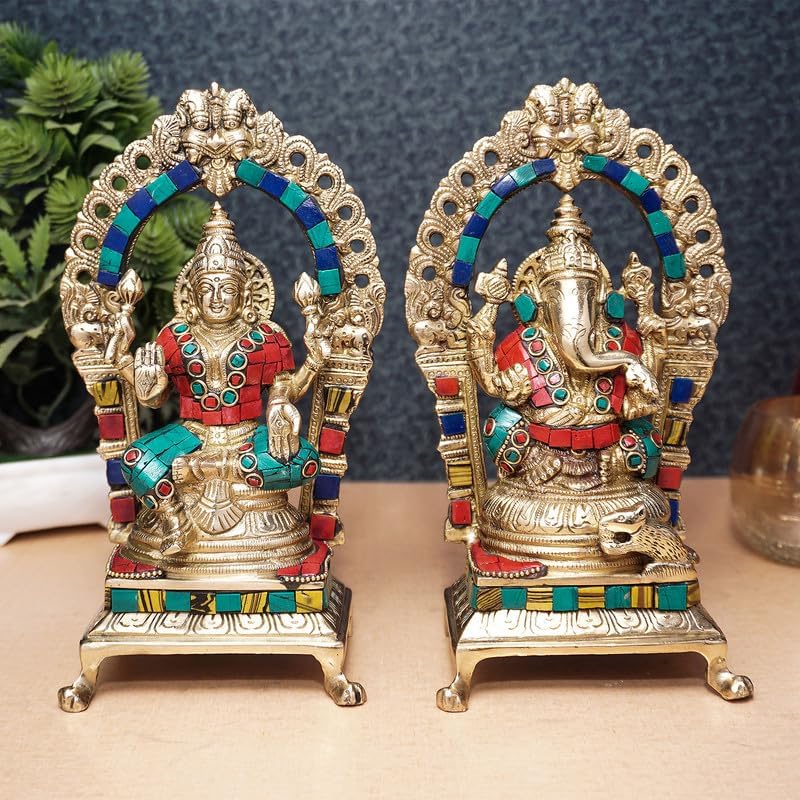 Statuestudio Handcrafted Ganesha Lakshmi Brass Idol