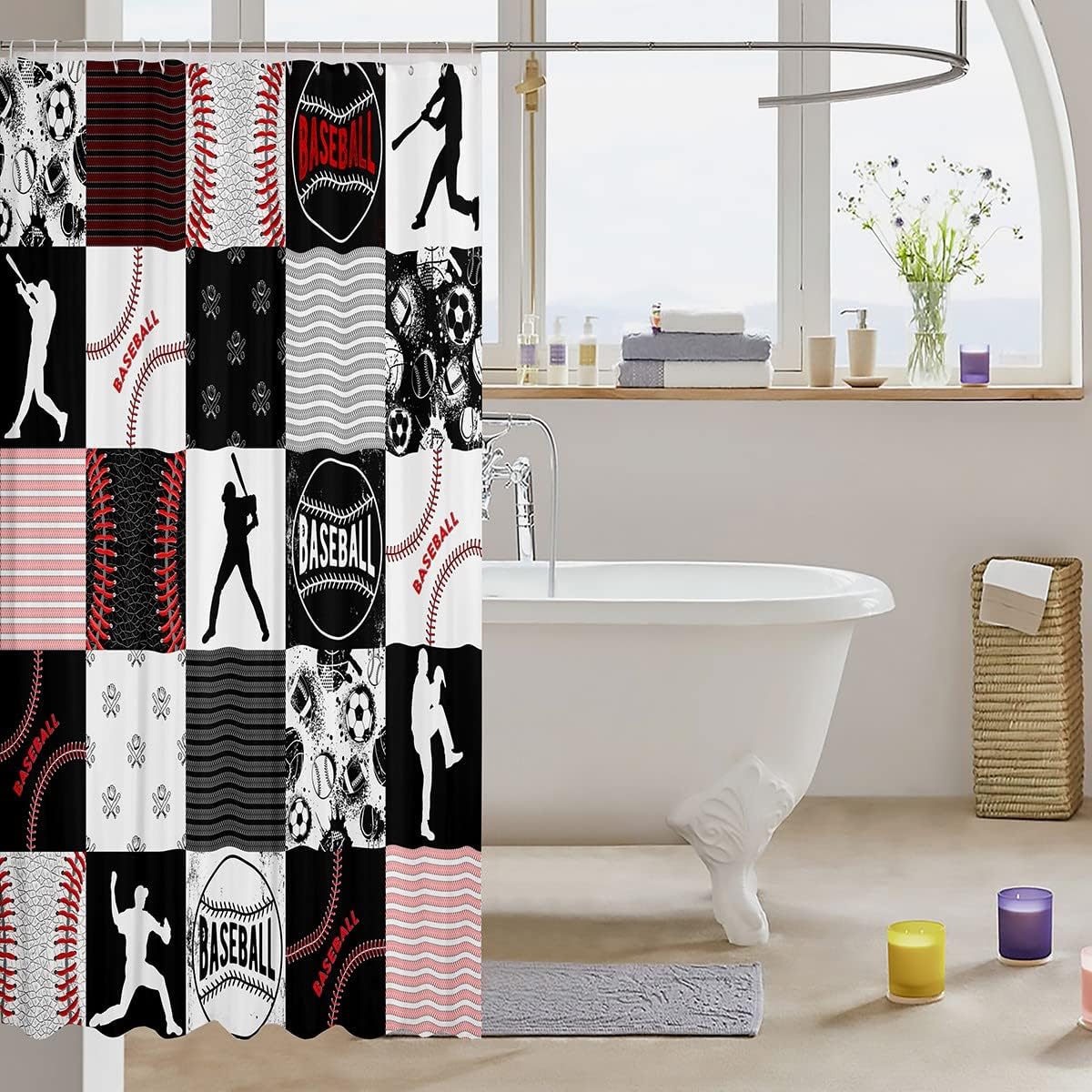 Erosebridal Baseball Bath Curtain with Hooks