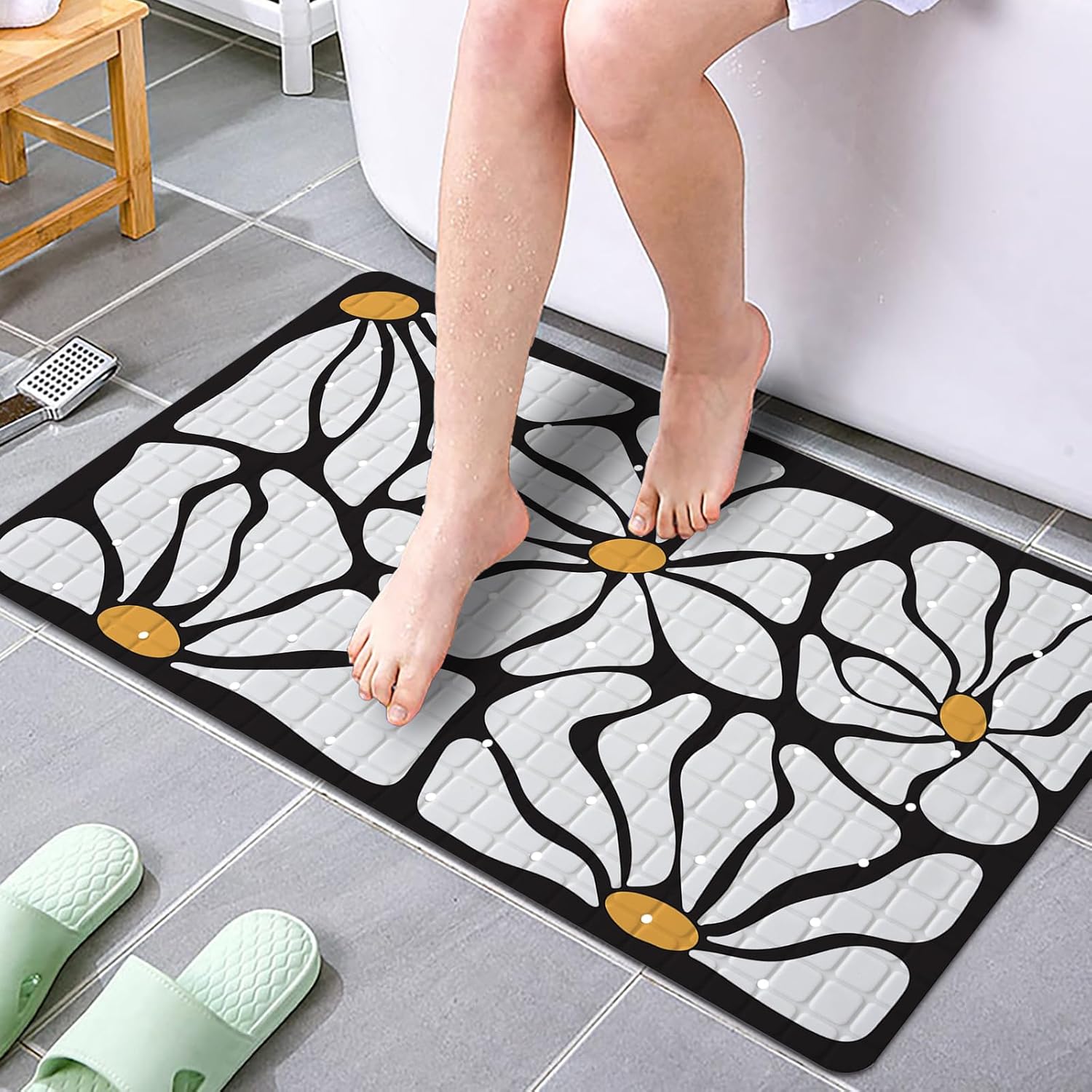 Floral Bathtub Mat Non Slip for Kids 27x16in 1