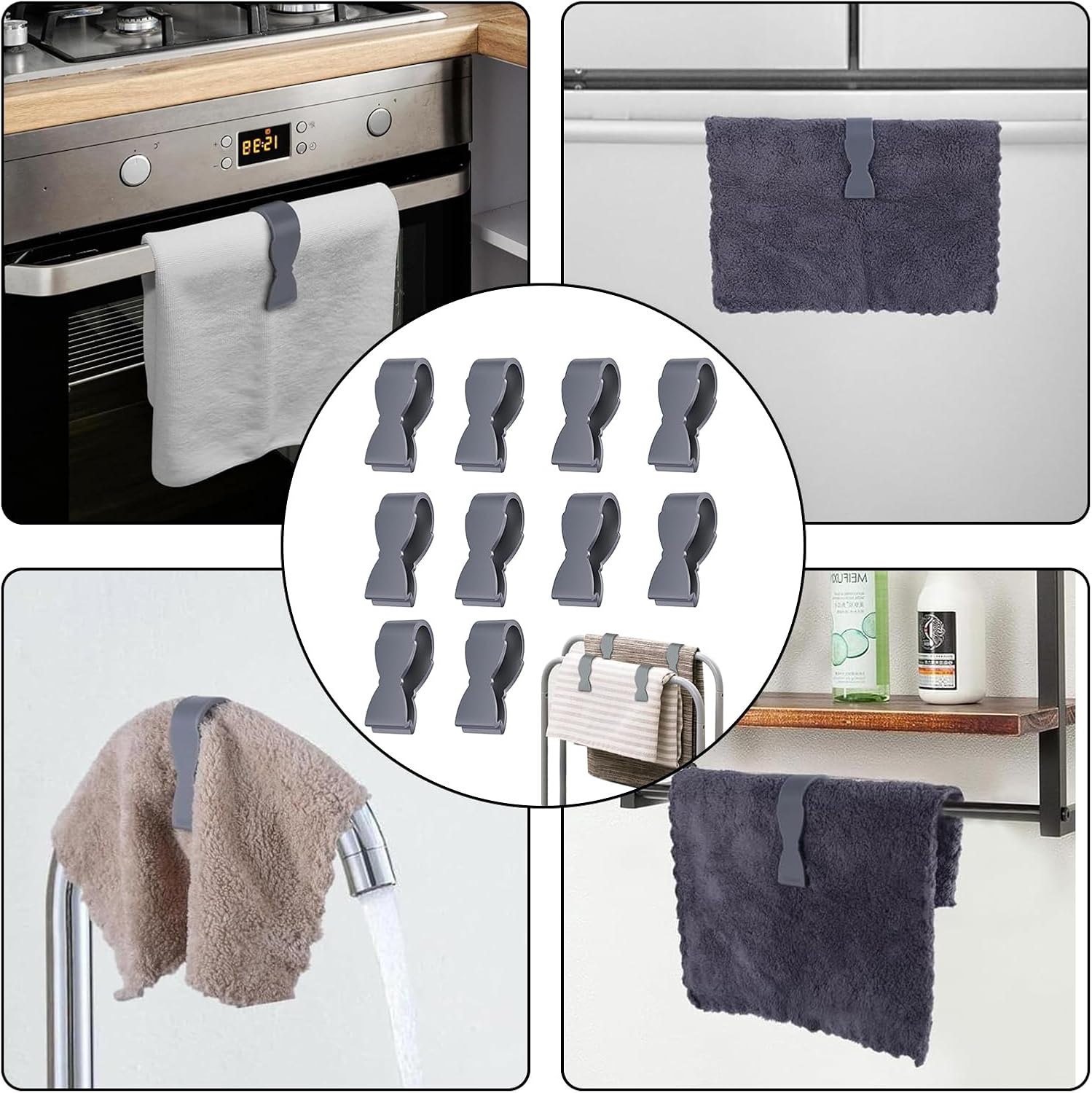 10pcs Grey Durable Towel Clips for Kitchen and Bathroom