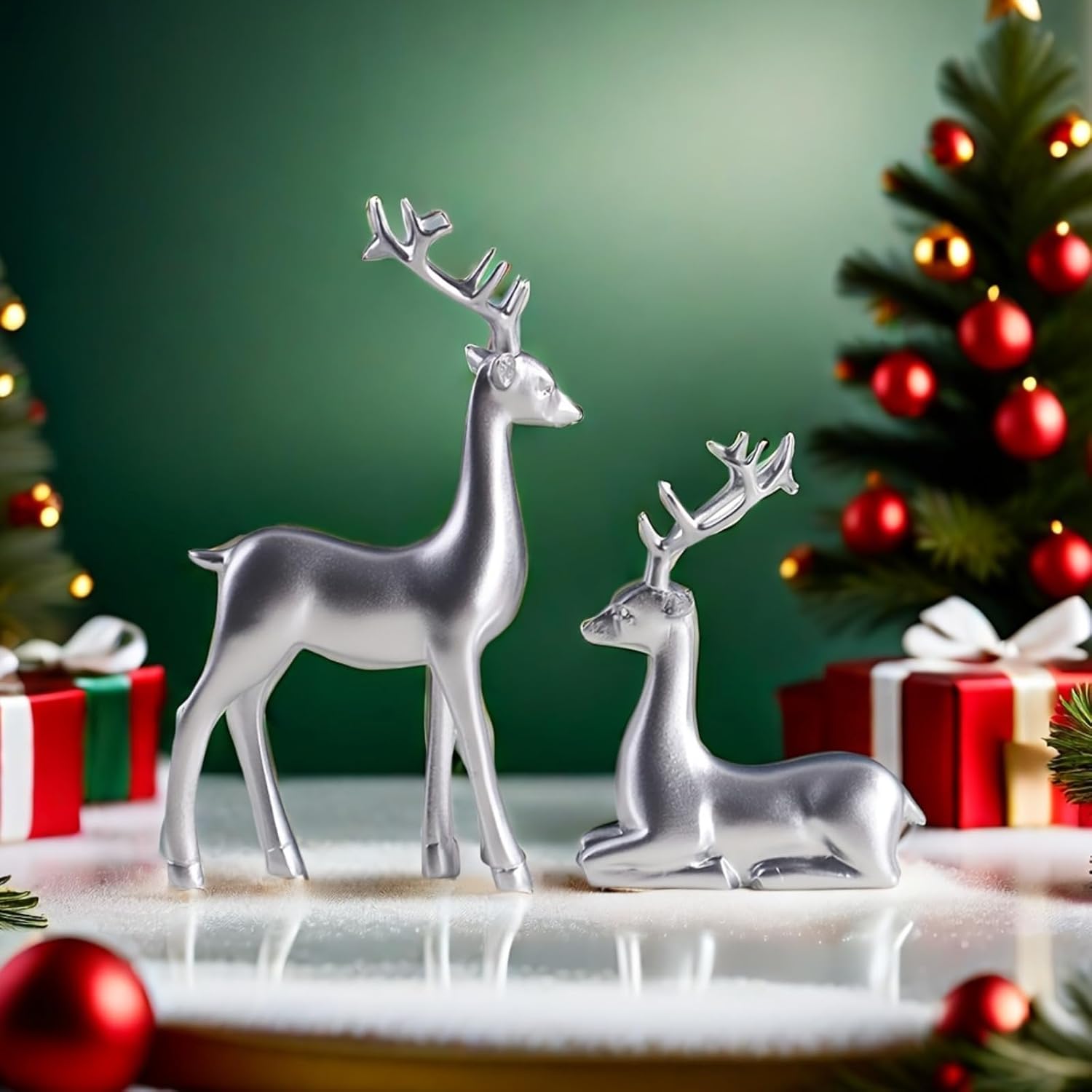 2-Piece Christmas Deer Ornament Resin Figurine