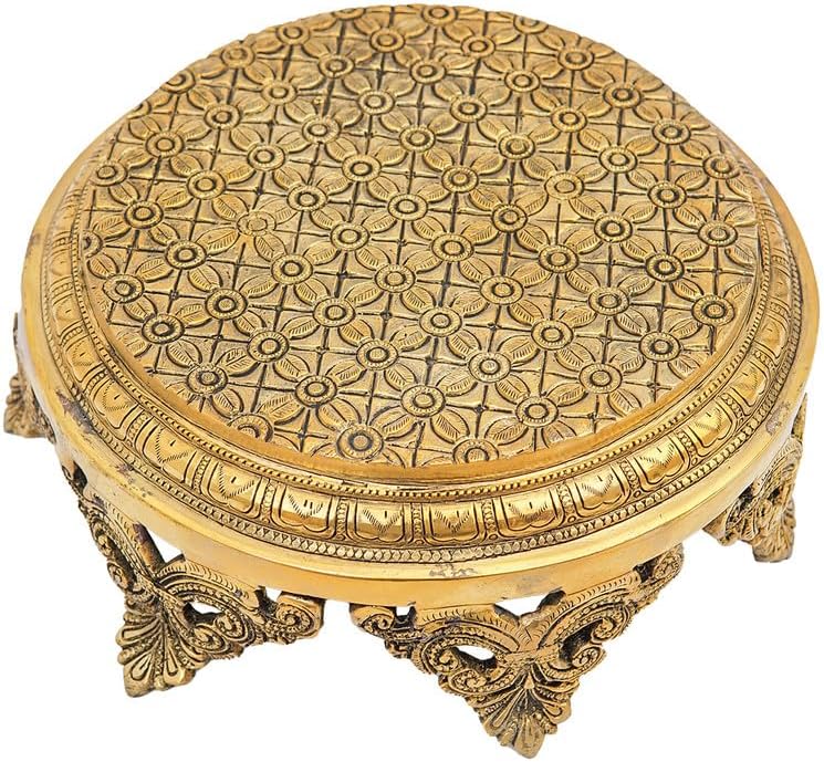 Statuestudio Brass Pooja Chowki with Pedestal - Gold