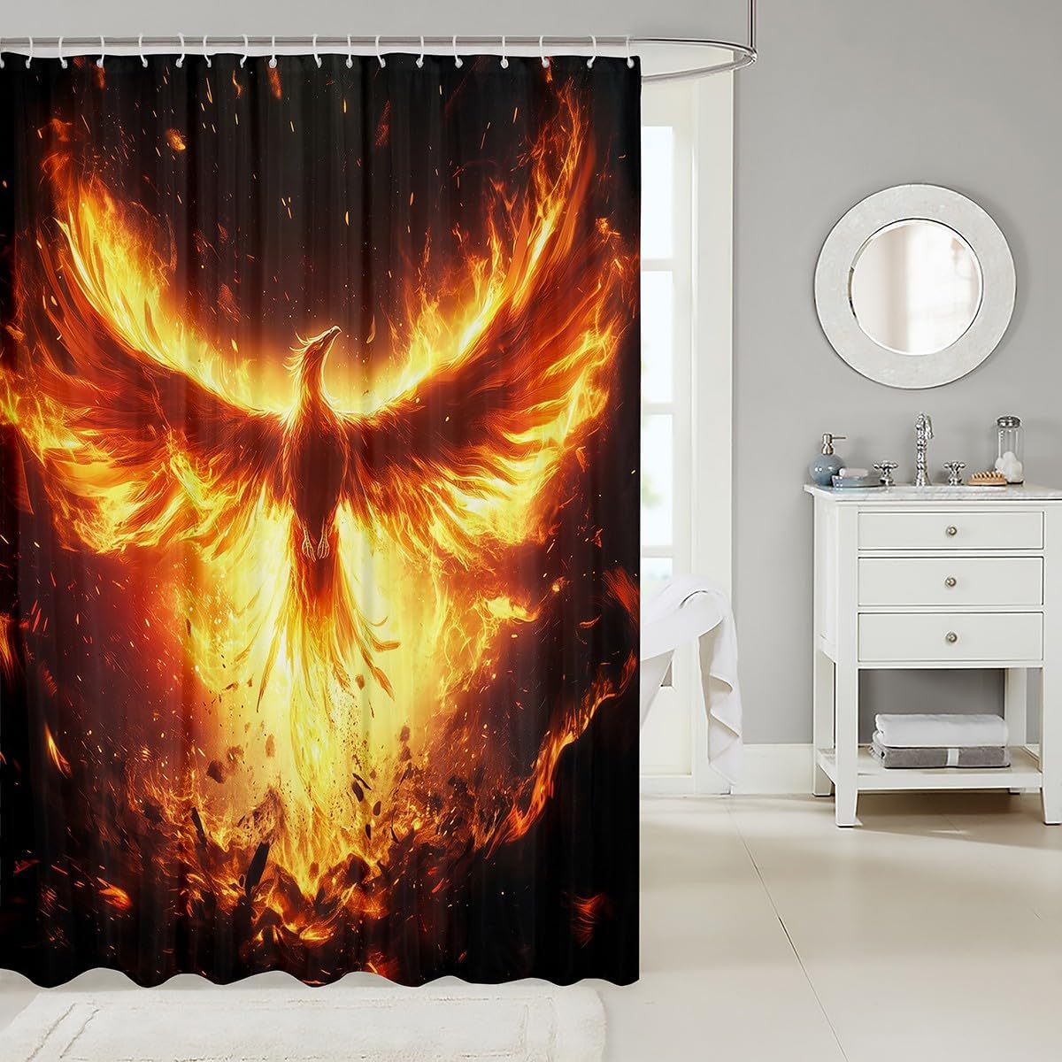Feelyou Red Phoenix Shower Curtain Set 1