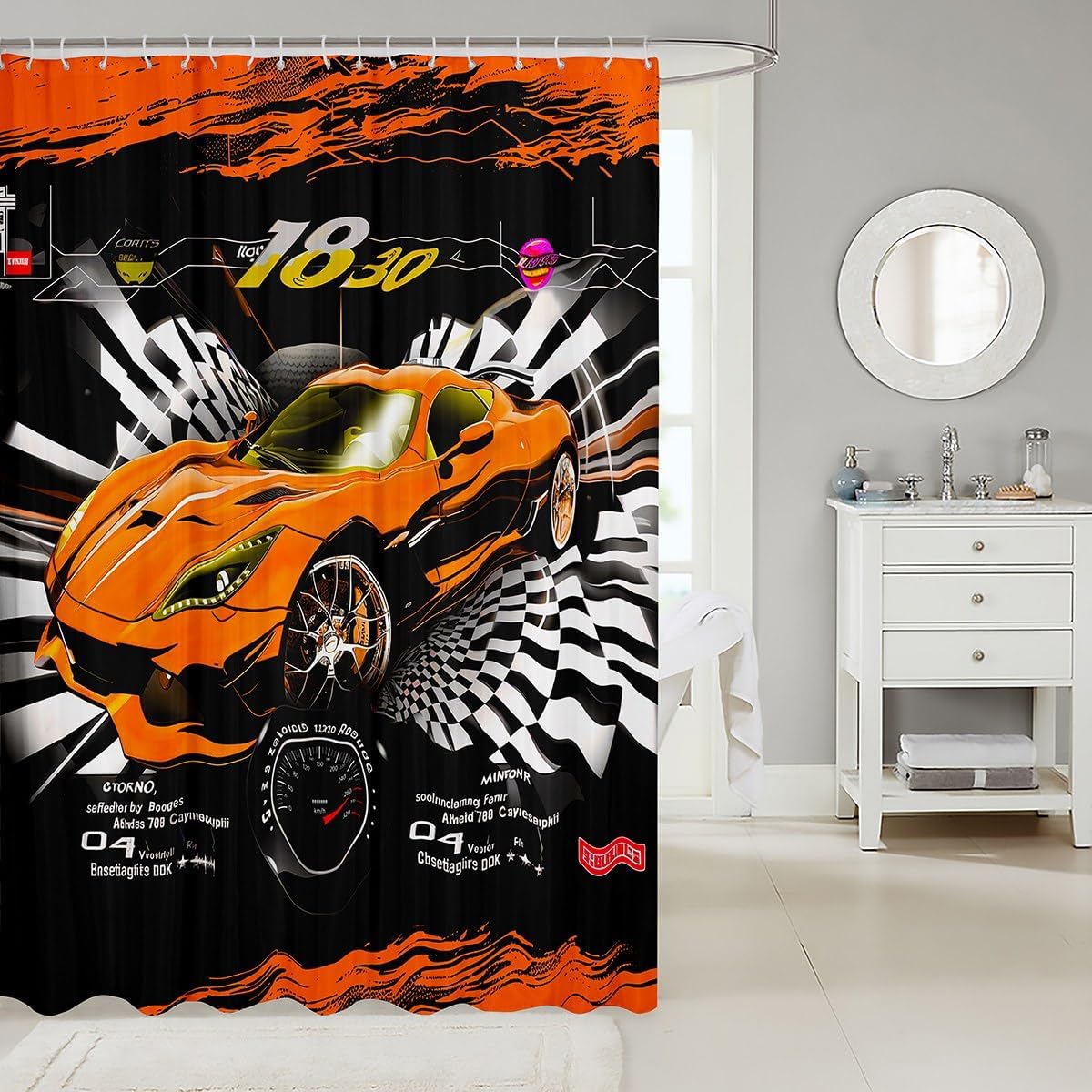 Feelyou Race Car Bath Curtain Set 72x72
