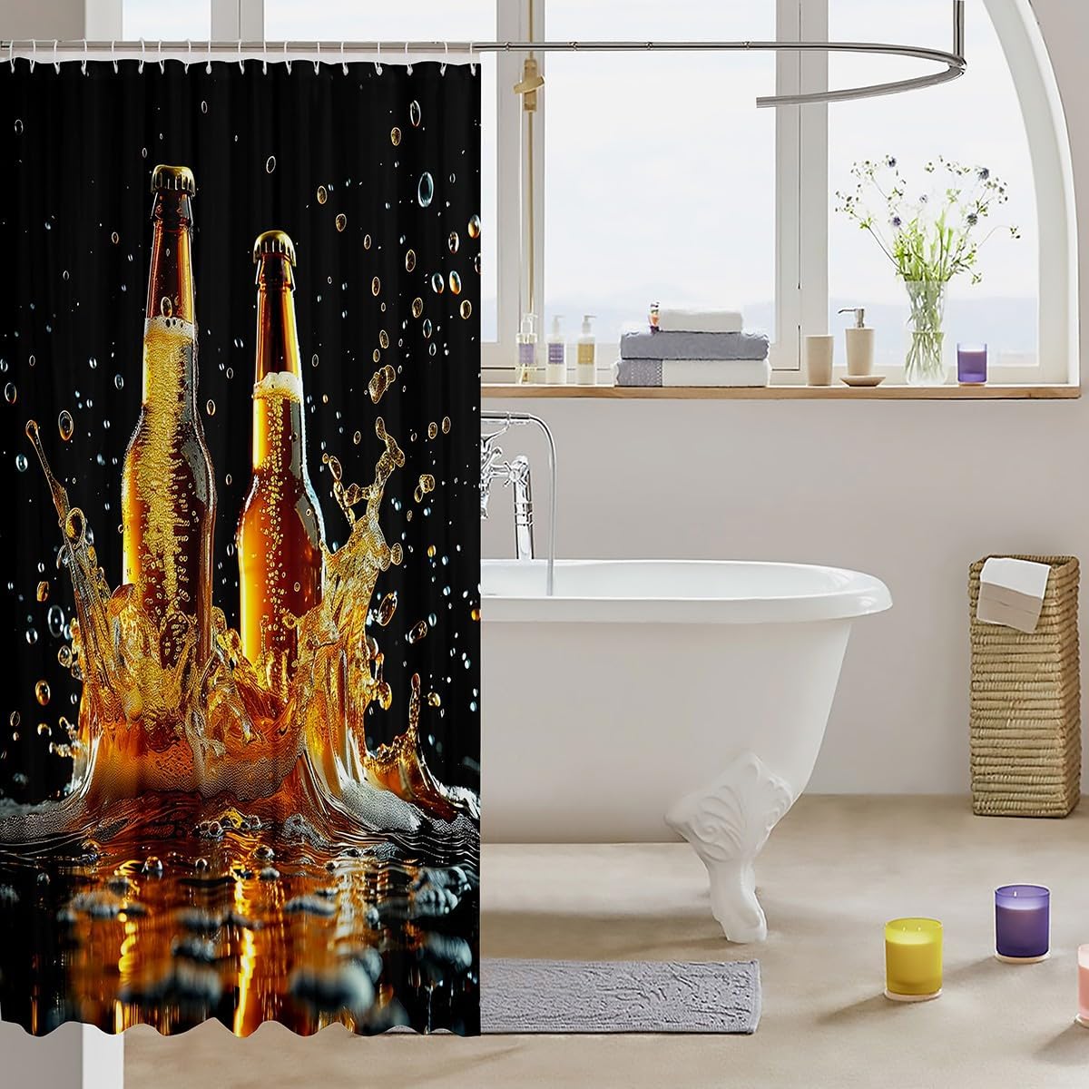 Erosebridal Beer Themed Shower Curtain Set 72x72 1