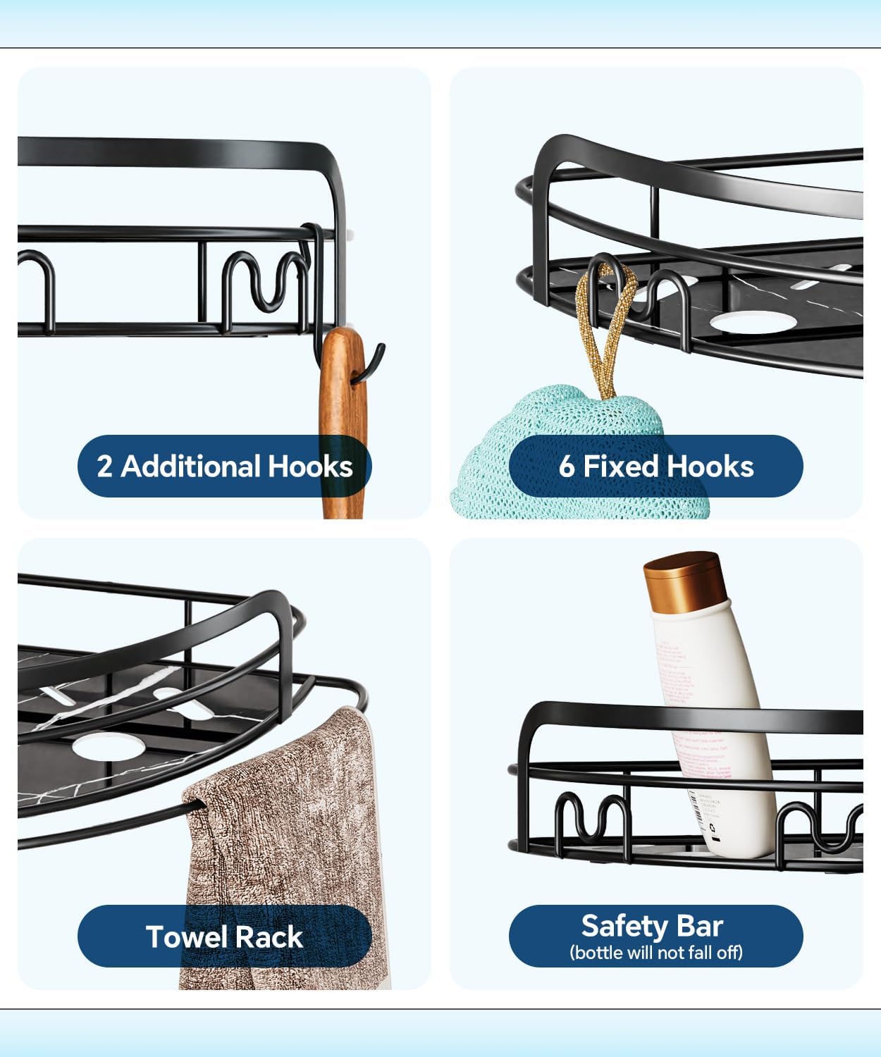 EUHOME Corner Shower Caddy Tension Pole 4-Tier Organizer