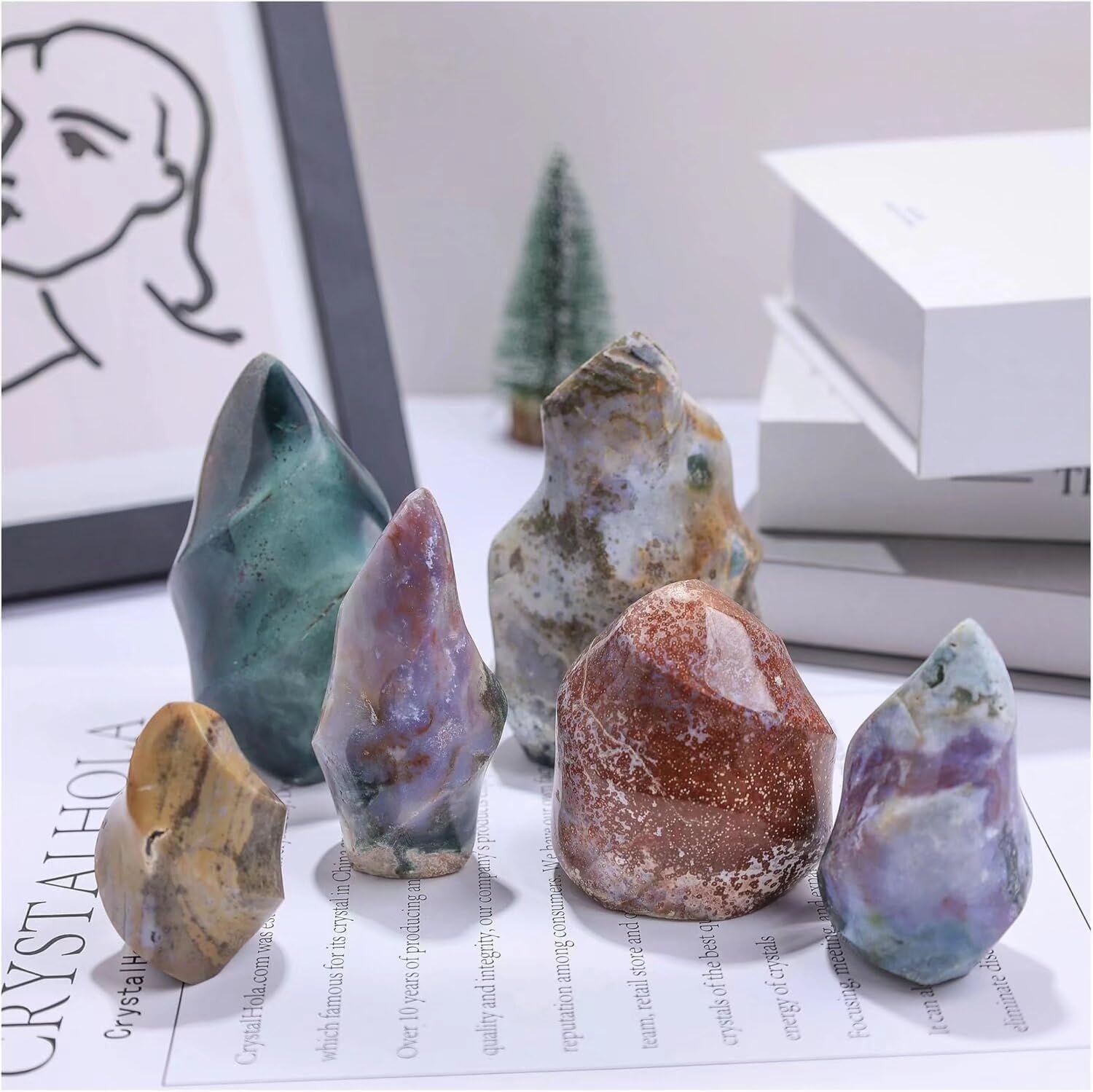 Ocean Jasper Flame Shaped Healing Crystal Tower Statue