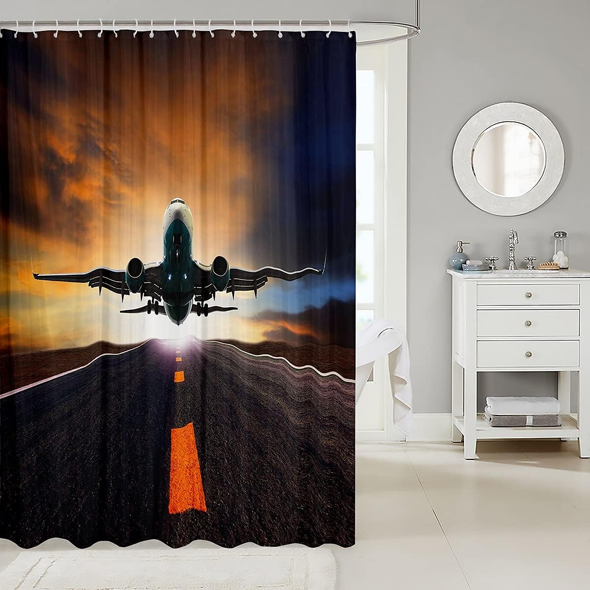 Erosebridal Airplane 3D Shower Curtain with Hooks