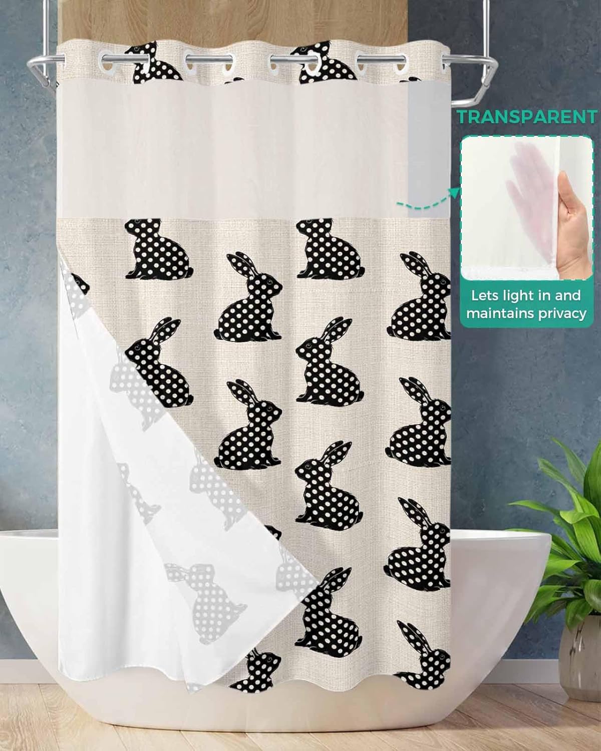 Anzona No Hook Easter Rabbit Shower Curtain Set