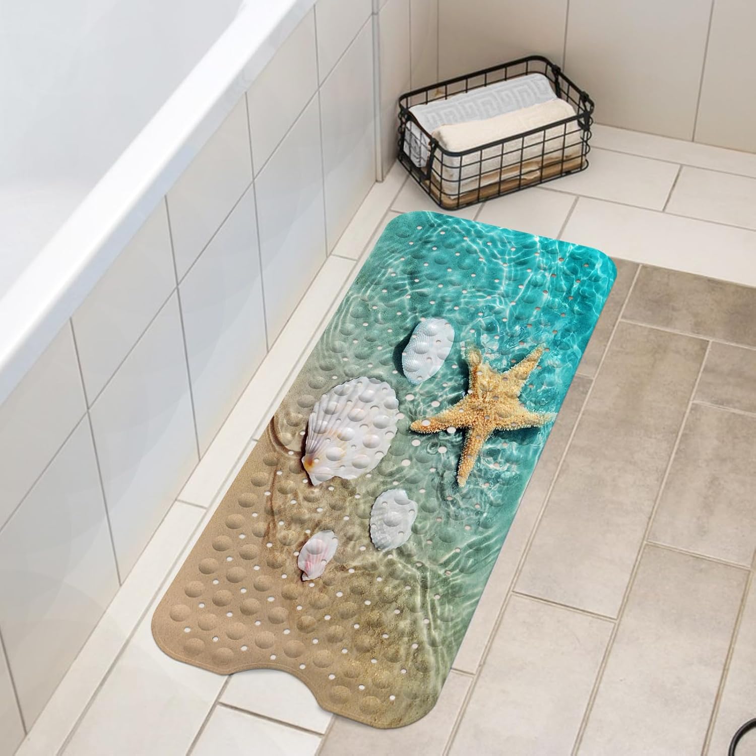 Lnond Summer Beach Bathtub Mat Non Slip 40 X 16 Inch