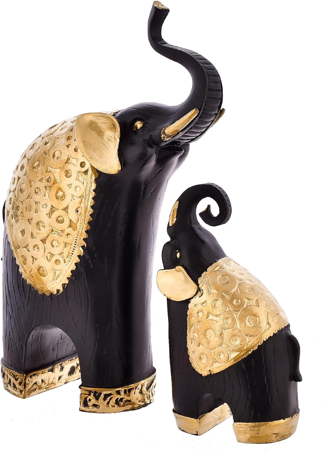 Small Elephant Family Black with Gold Resin Sculpture