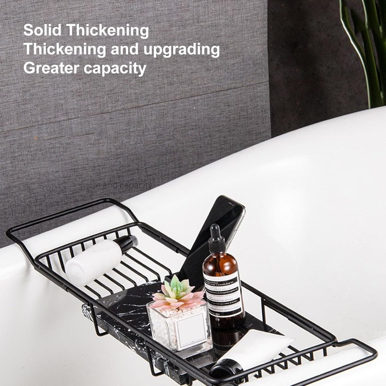 Fafeicy Metal Marble Bathtub Tray with Anti-Slip Retractable Shelves