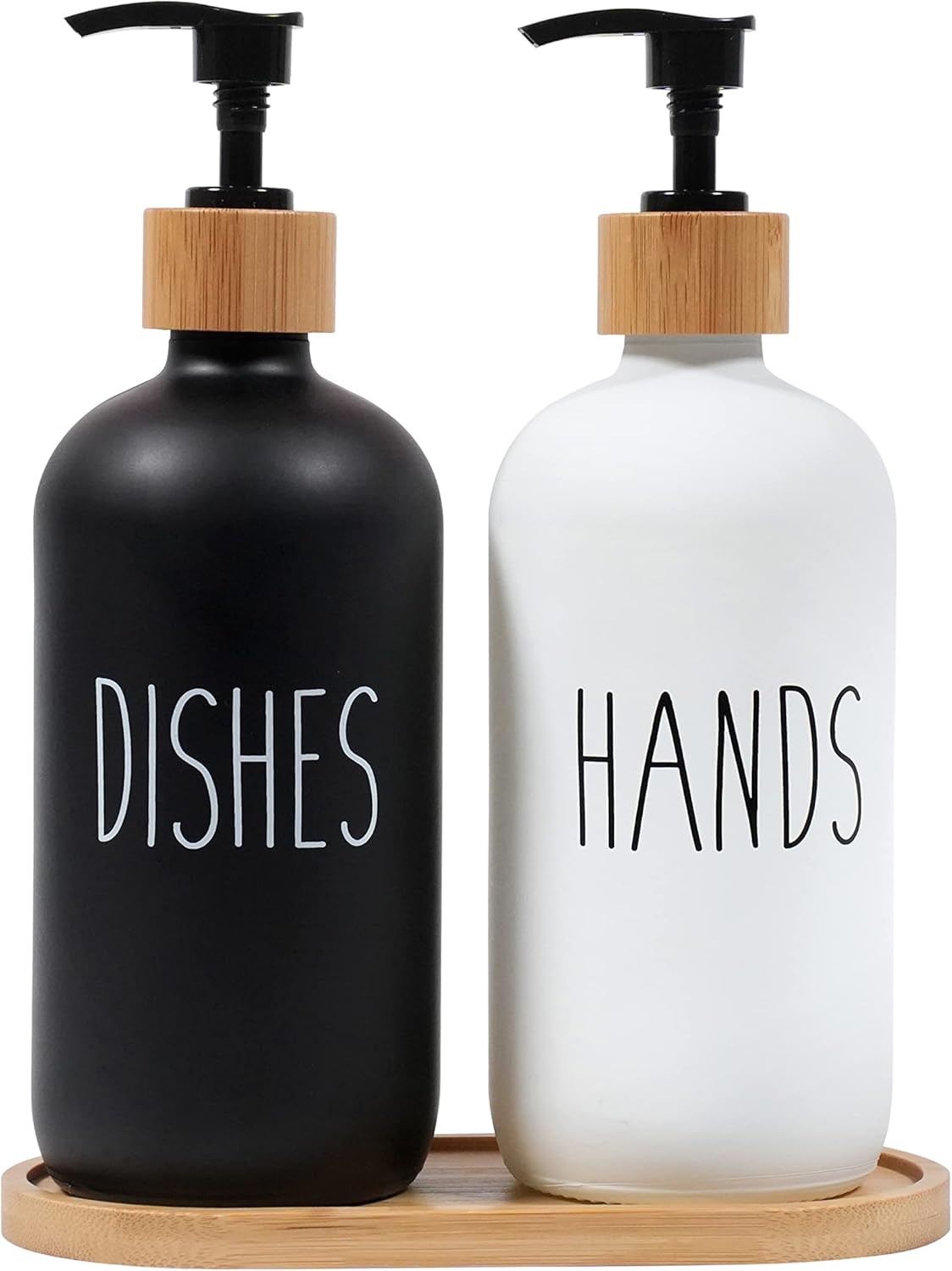 Funly mee 2 Pack Glass Soap Dispenser Set with Wood Tray